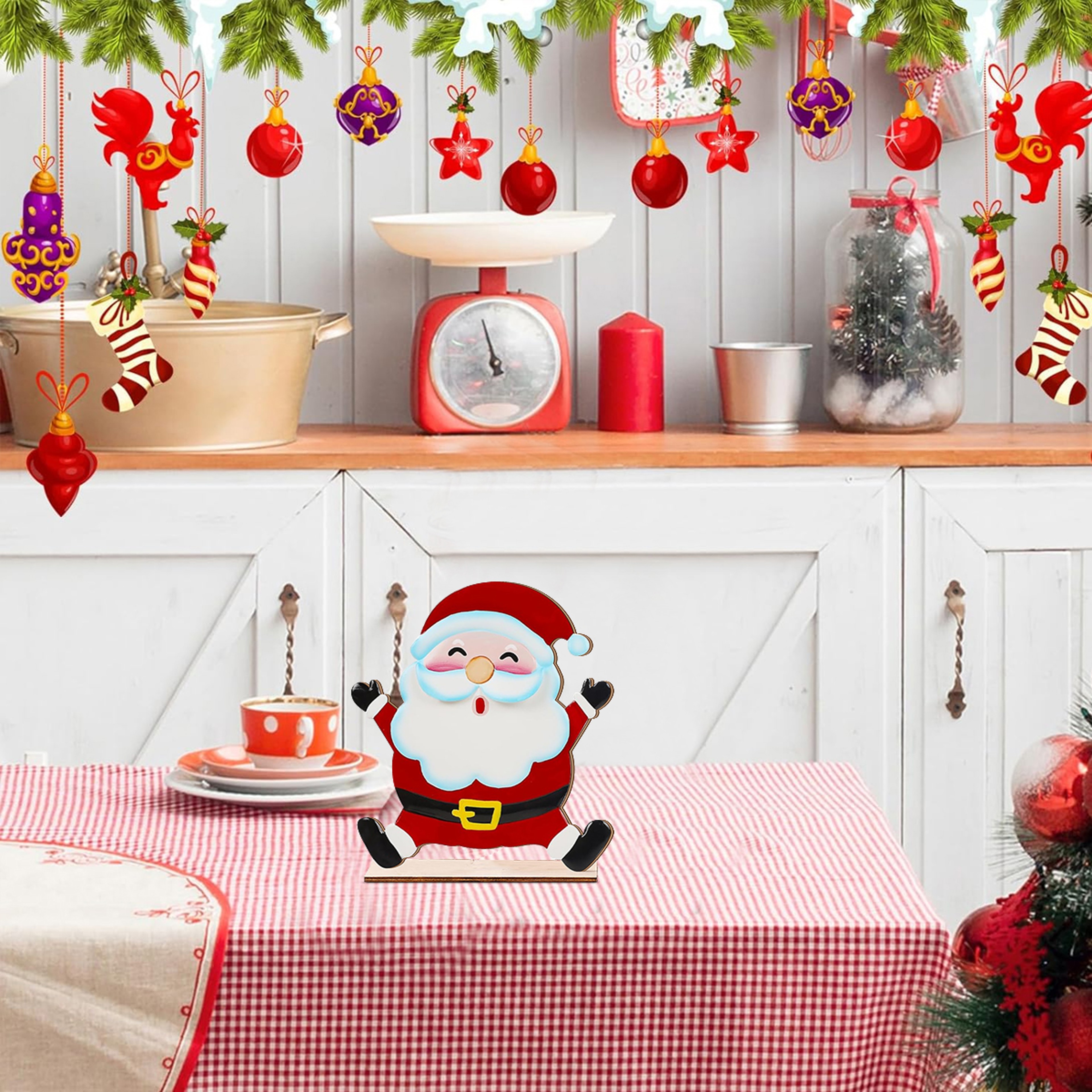 Festive Wooden Santa Claus Christmas Decor Ornament For Home Office Tree 1