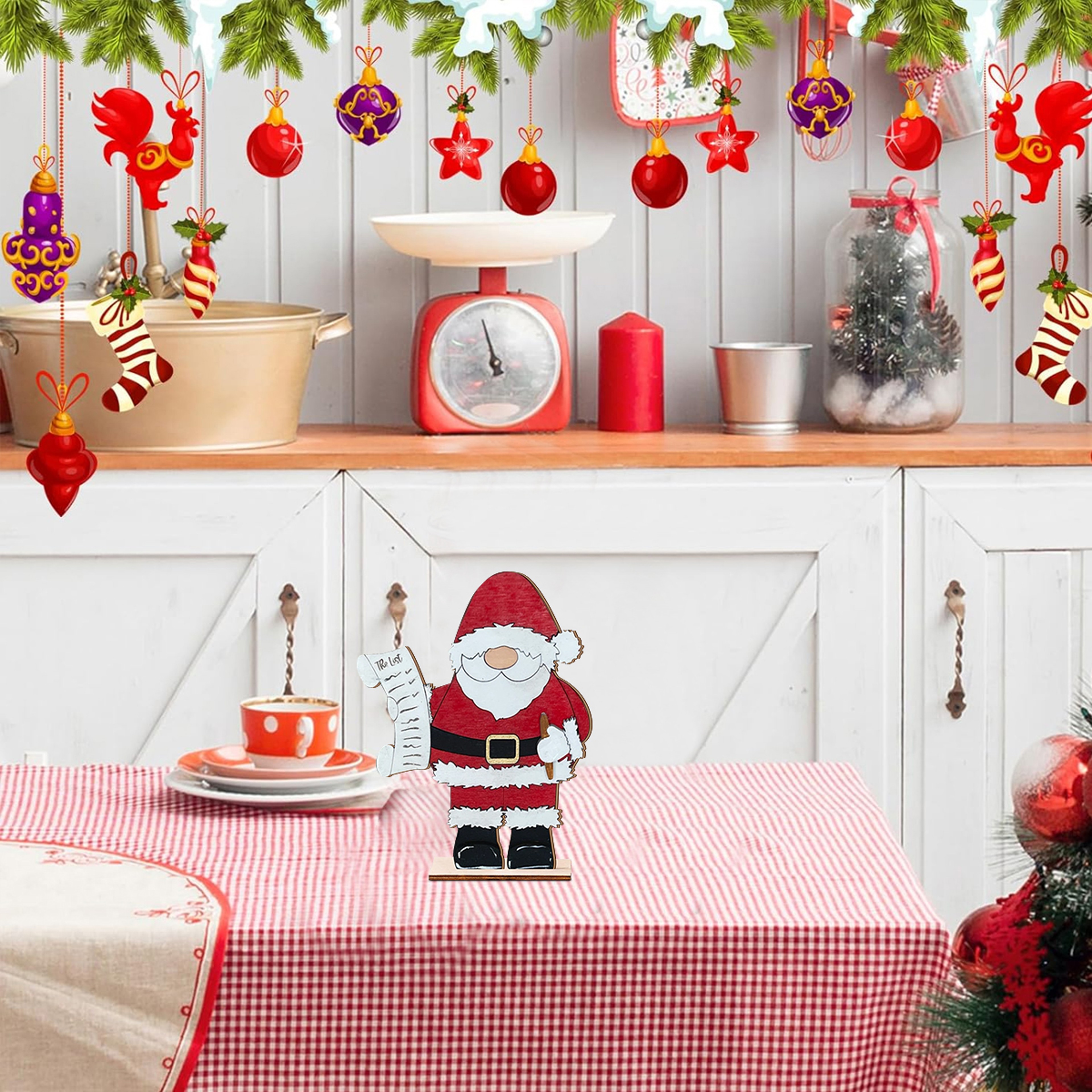 Festive Wooden Santa Claus Ornament, Christmas Decor Figurine with The List Scroll, Holiday Tabletop Decoration – view 3