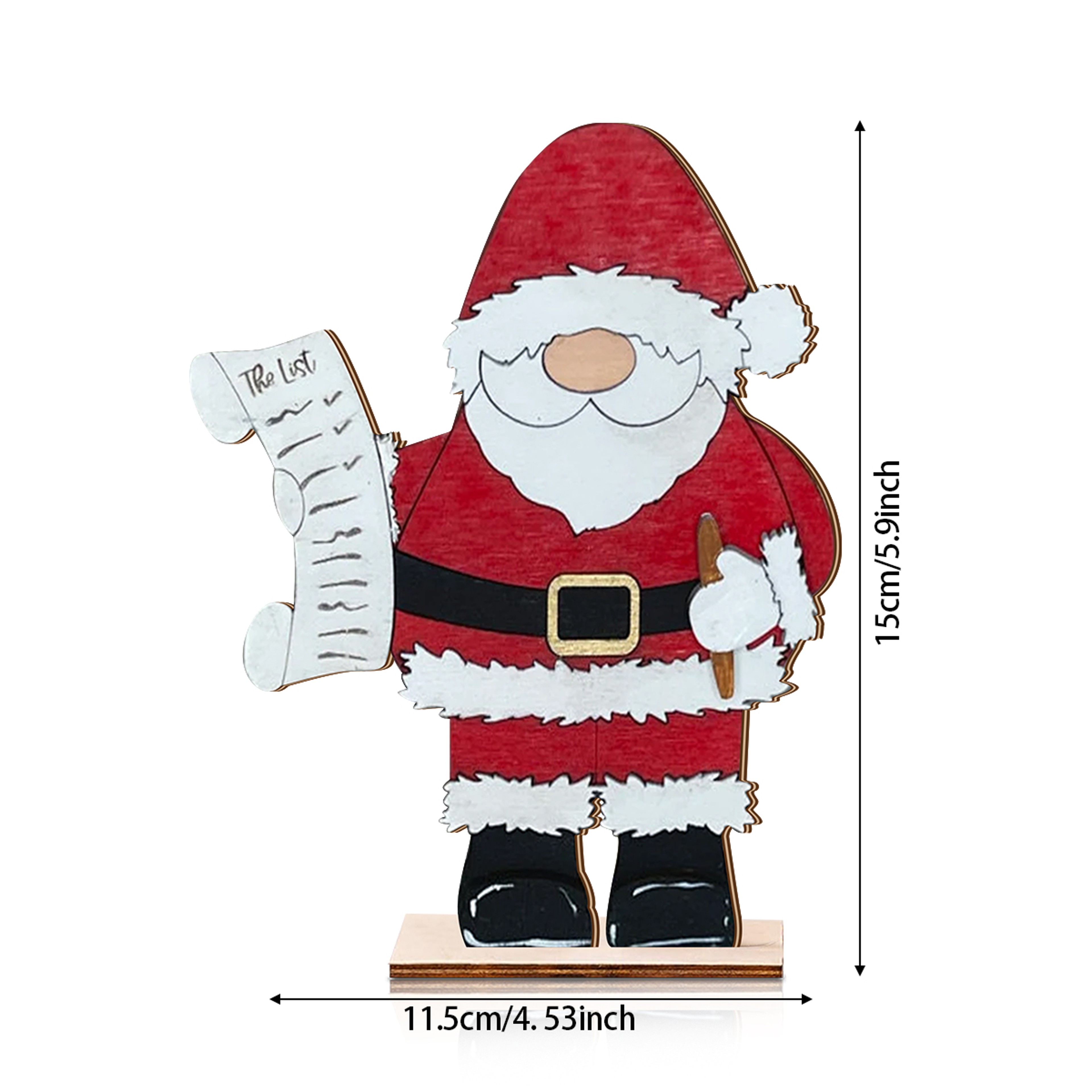 Festive Wooden Santa Claus Ornament, Christmas Decor Figurine with The List Scroll, Holiday Tabletop Decoration – view 4