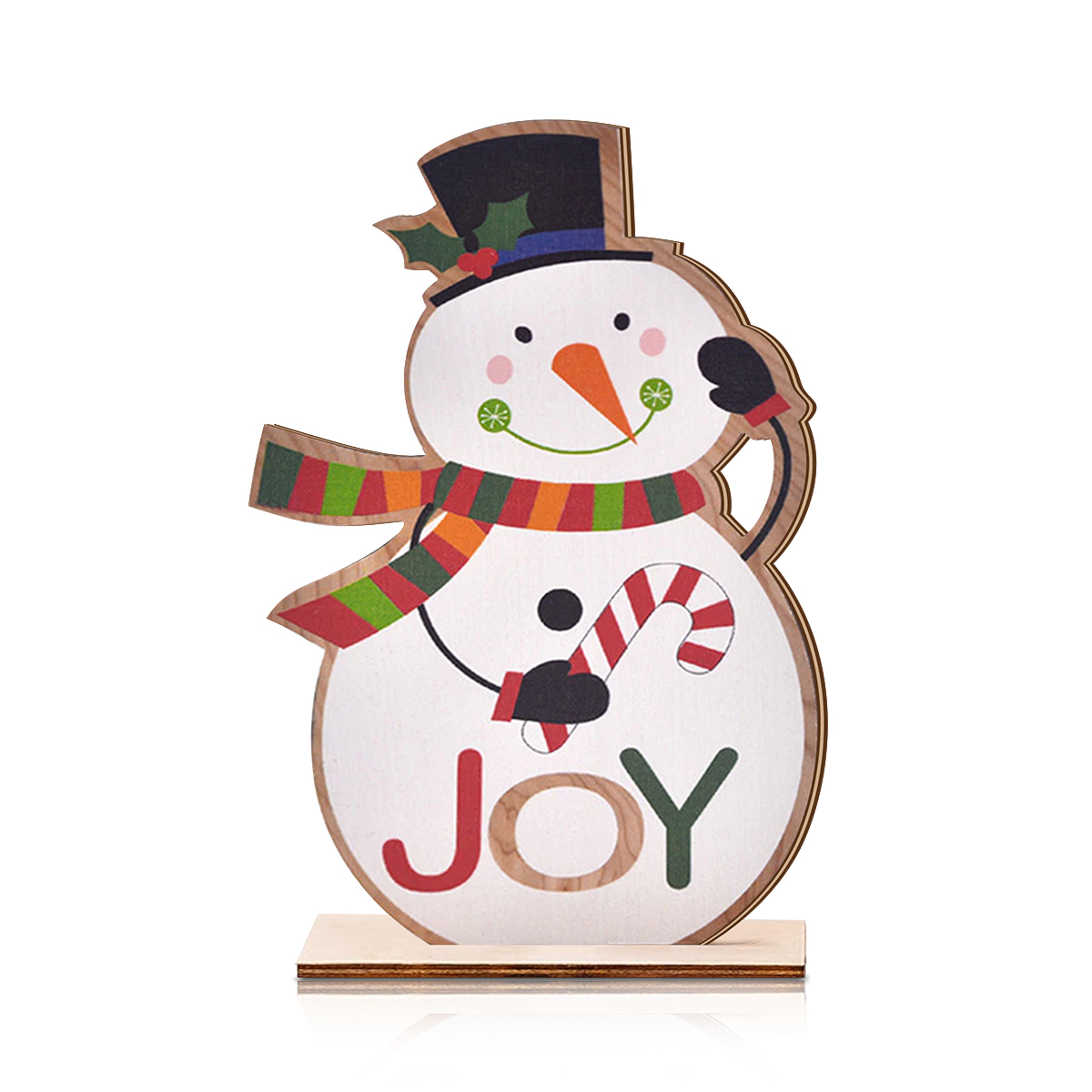 Festive Wooden Snowman Ornament, JOY Christmas Decoration, Holiday Tabletop Decor, Winter Home Accent – view 5