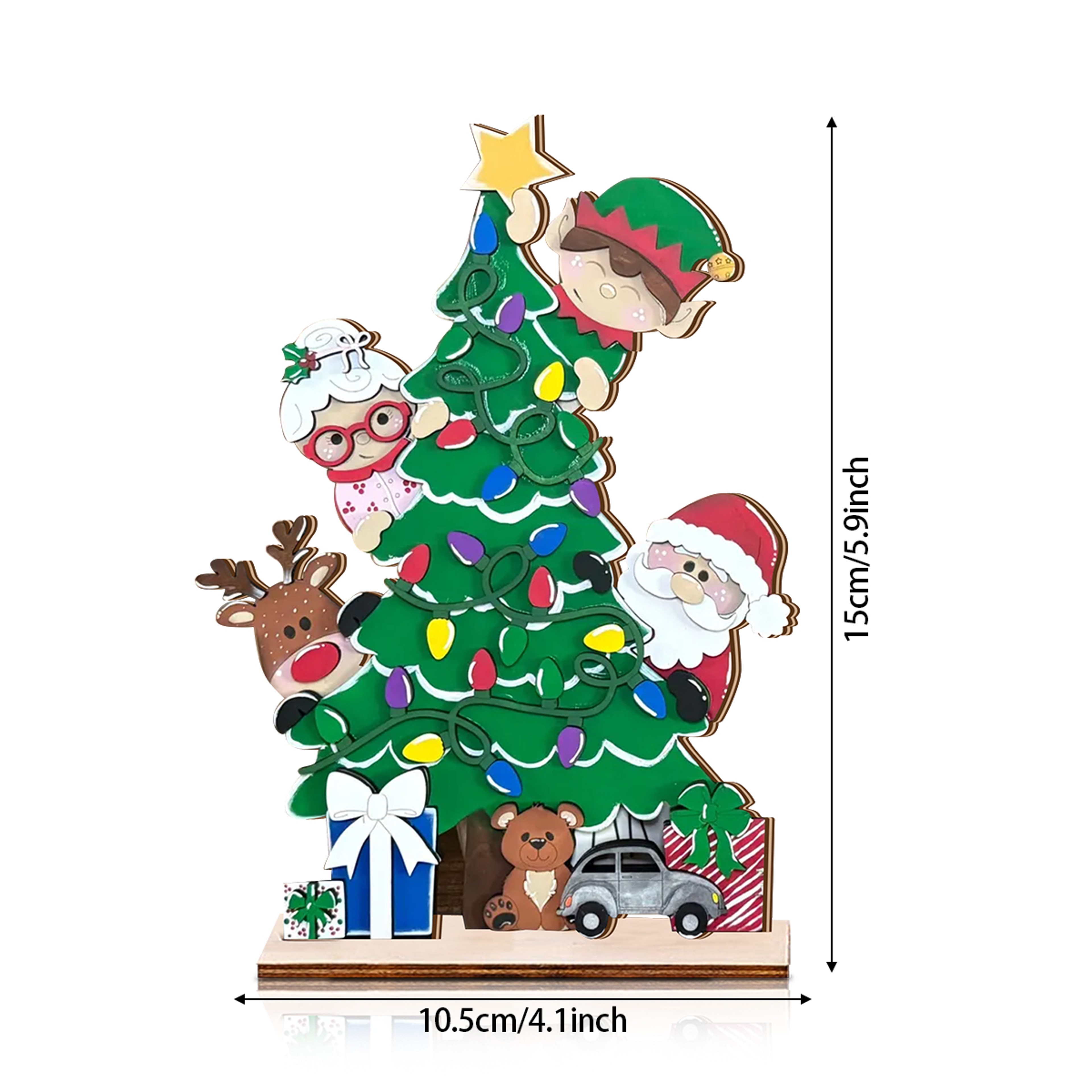 Festive Christmas Tree Ornament, Hand Painted Wooden Decor, Santa, Elf, Reindeer, Holiday Decorations – view 4