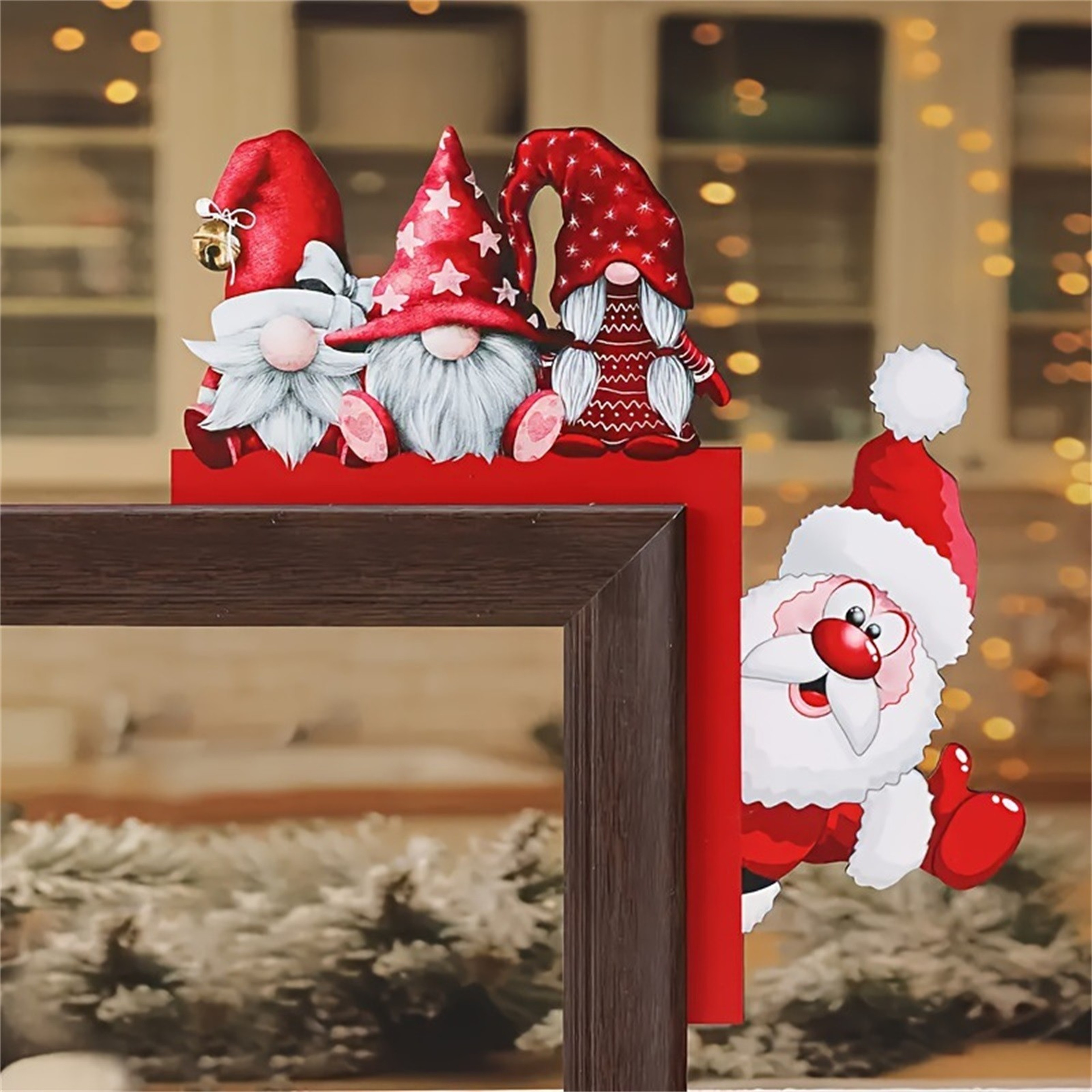 Wooden Door Corner Santa Claus Elk New Santa Claus Door Frame Decoration Holiday Door Decorations I 1