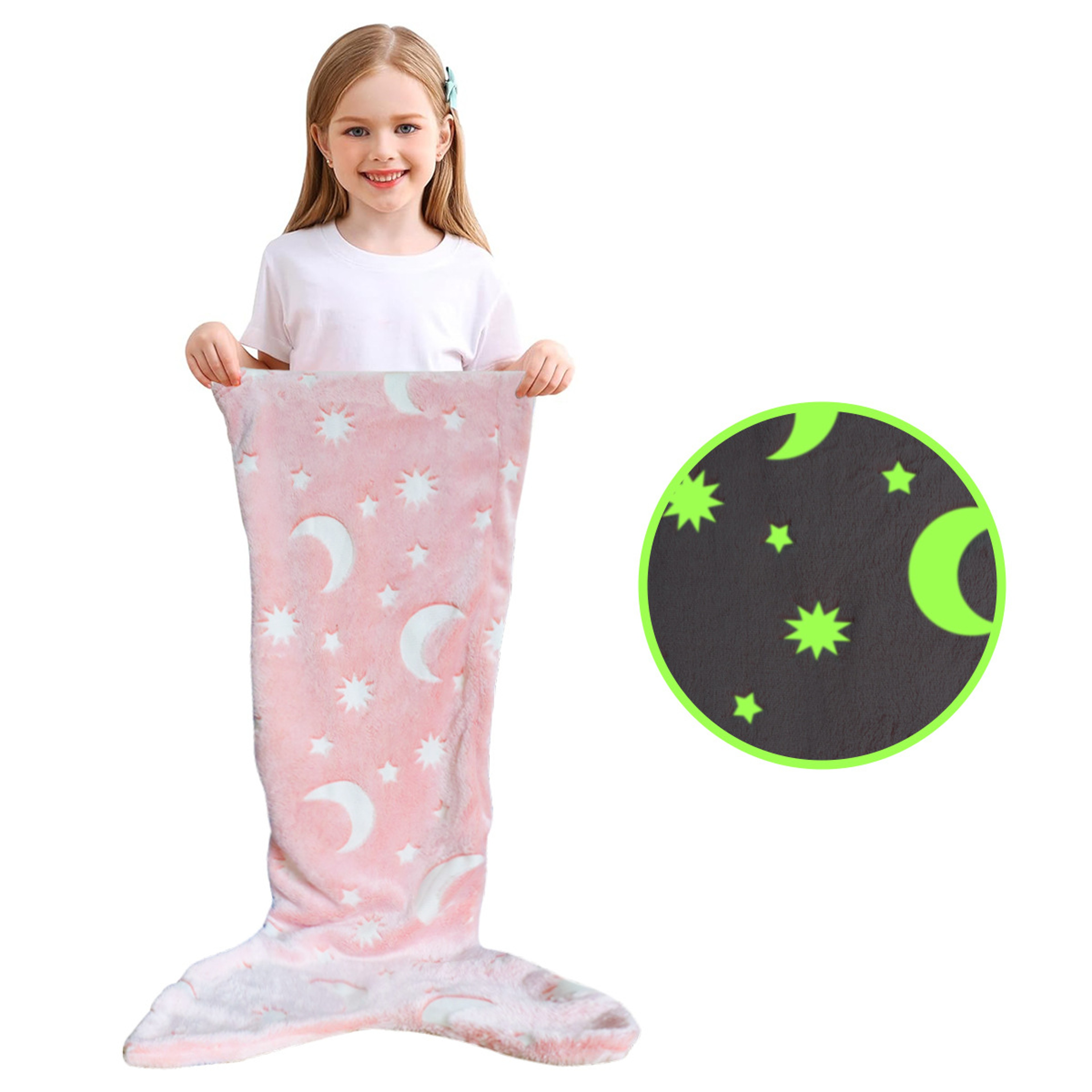 Glow in the Dark Mermaid Tail Blanket, Cartoon Rainbow Unicorn Mermaid, Super Soft Flannel Blanket Gifts for Girls – view 7