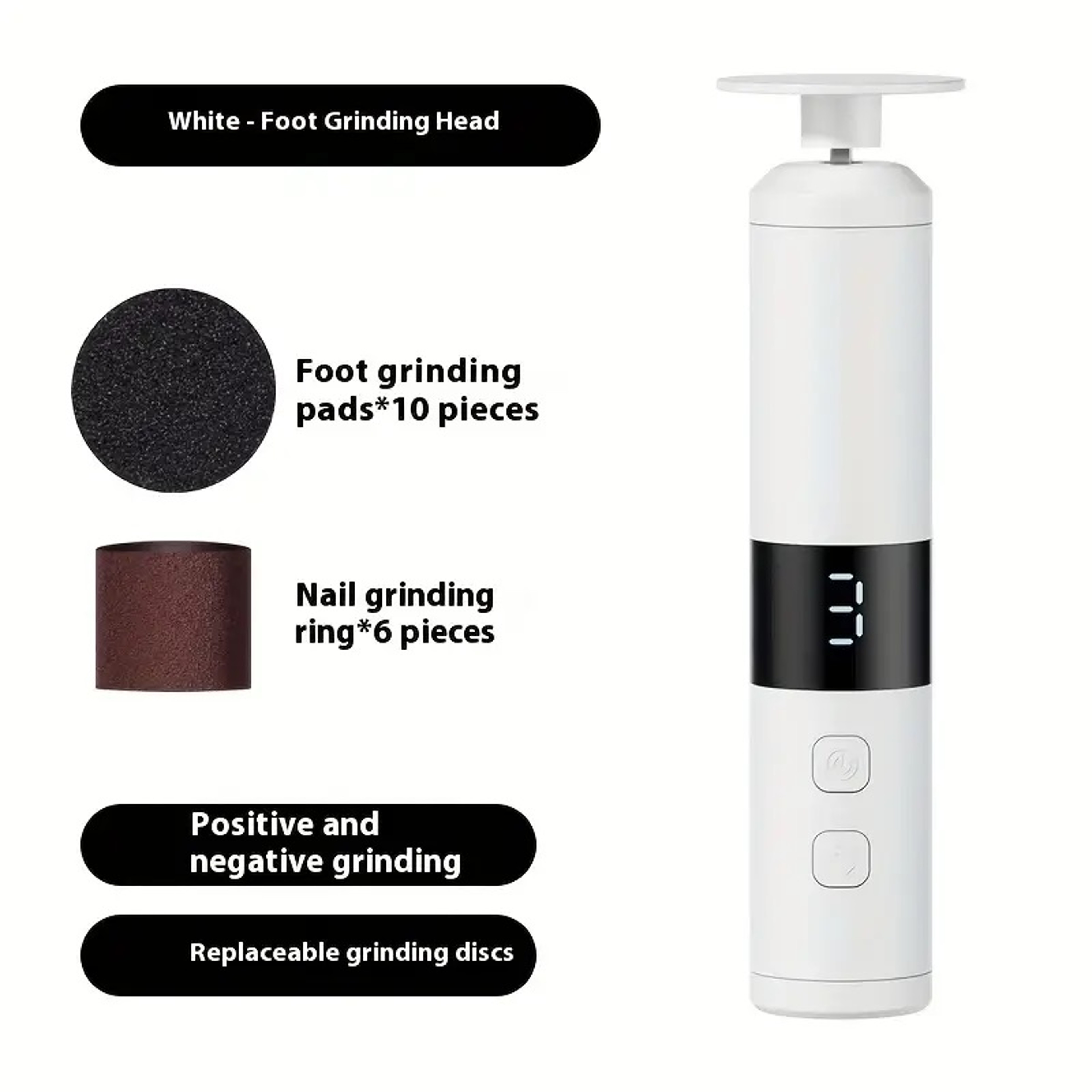 LCD display screen care tool, interchangeable heads set fast charging device with 3-speed adjustment for hand foot care – view 8