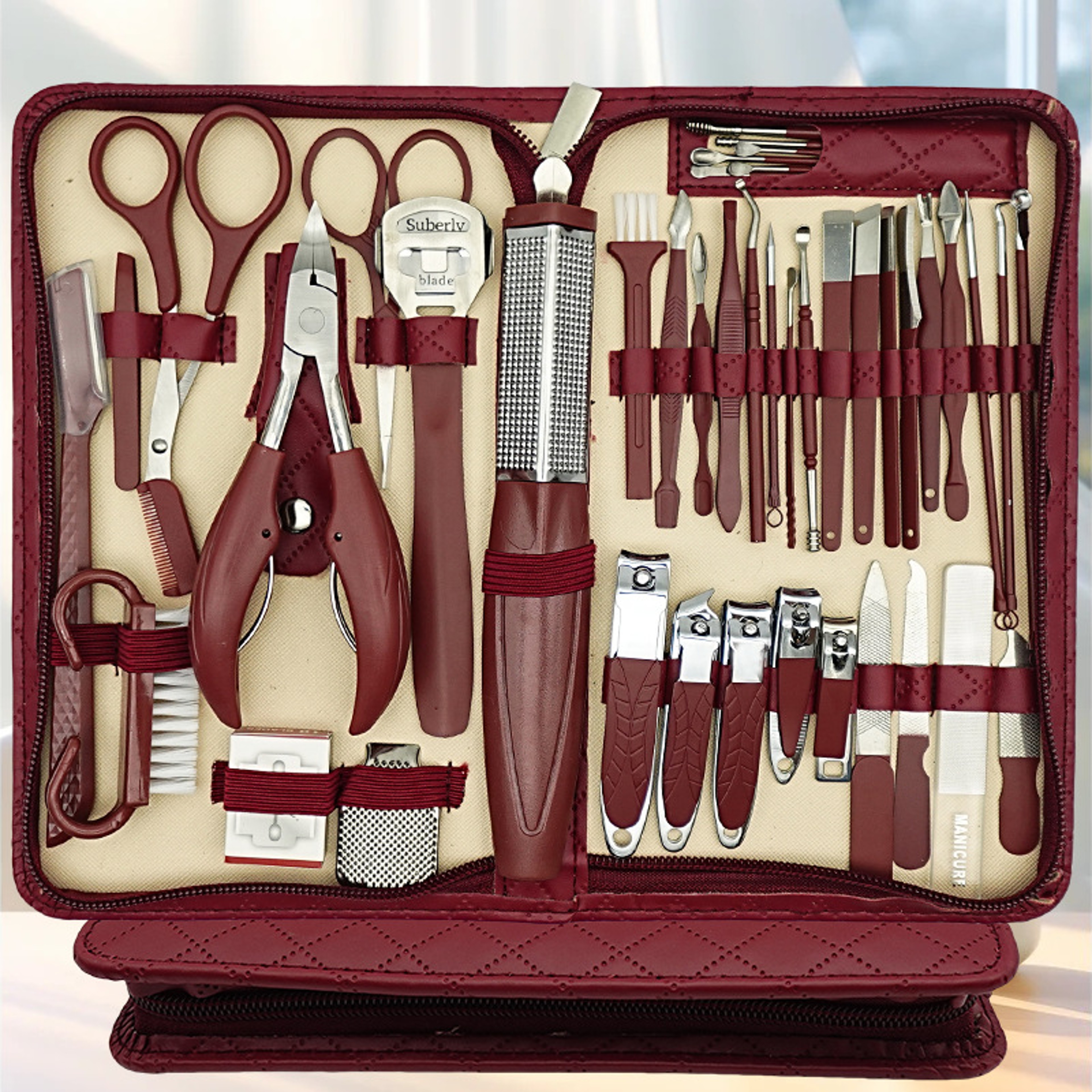 Stainless Steel Manicure Set With Zipper Leather Bag Nail Clipper Kit For Fingernails And Toenails  0