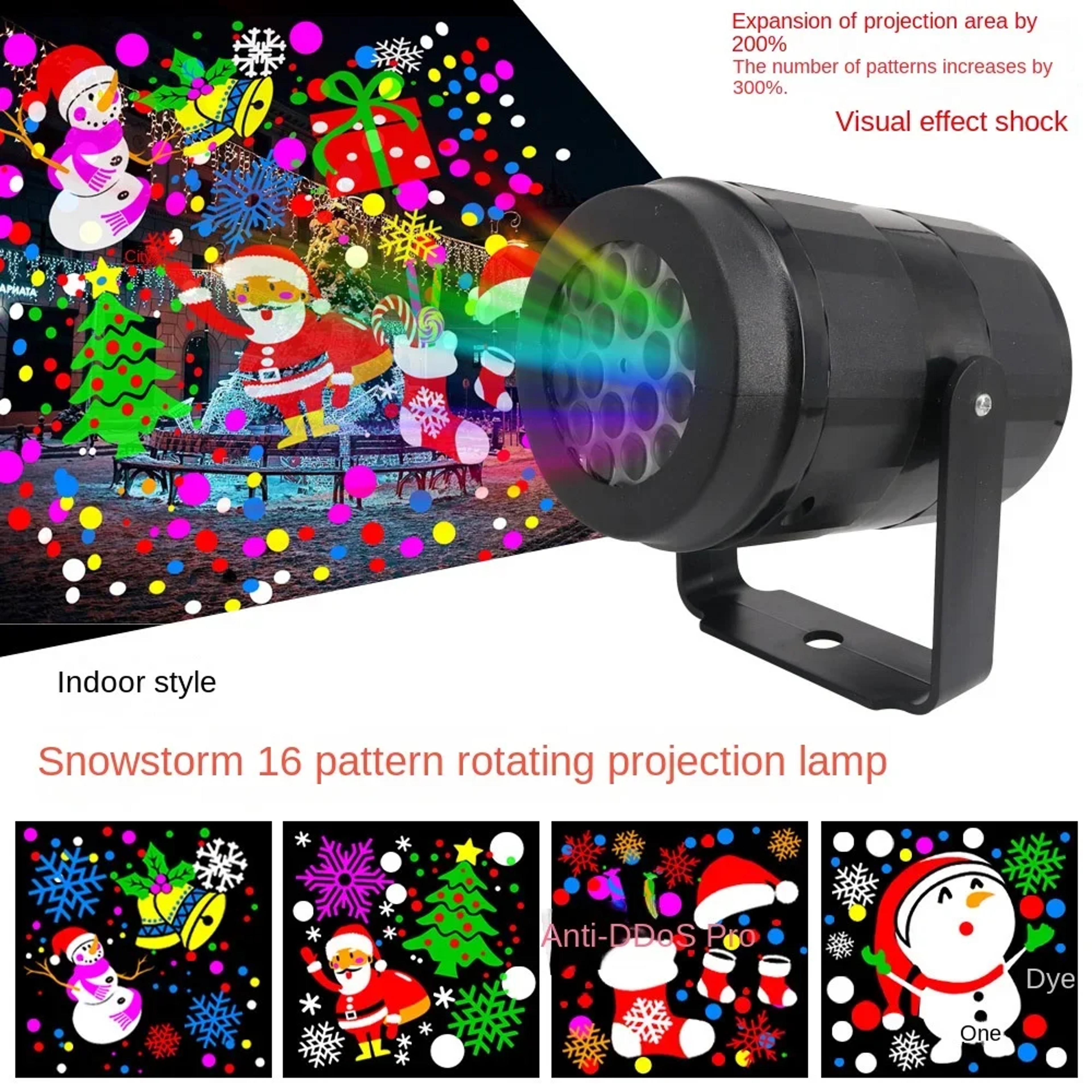 Outdoor Night Lighting Christmas Decor, USB Powered Rotating Christmas Pattern LED Stage Lights, Snowflake Projector – view 2