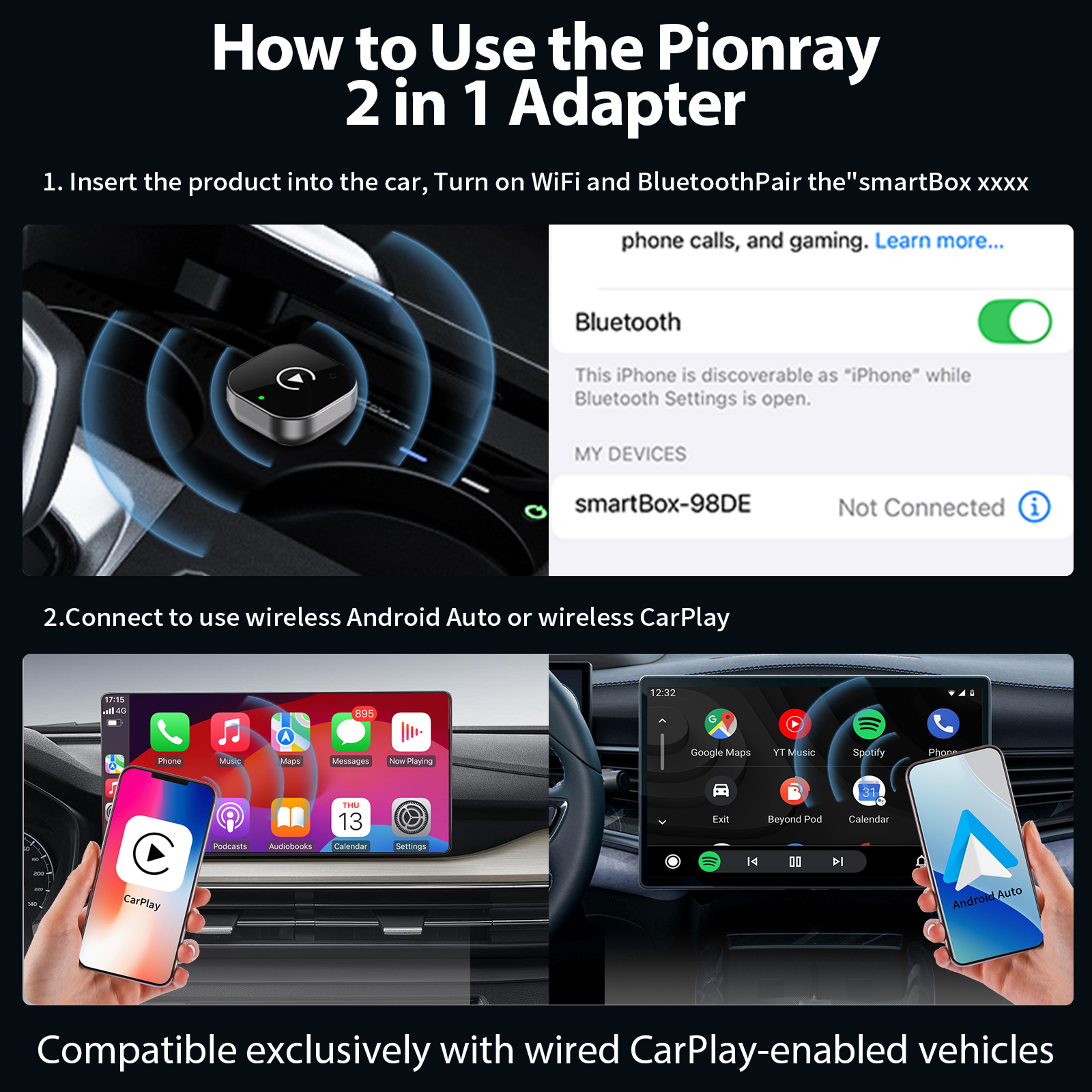 Android Auto Wireless Adapter Plug Play CarPlay Wireless New 2 In 1 Wireless CarPlay Adapter 5Ghz W 1