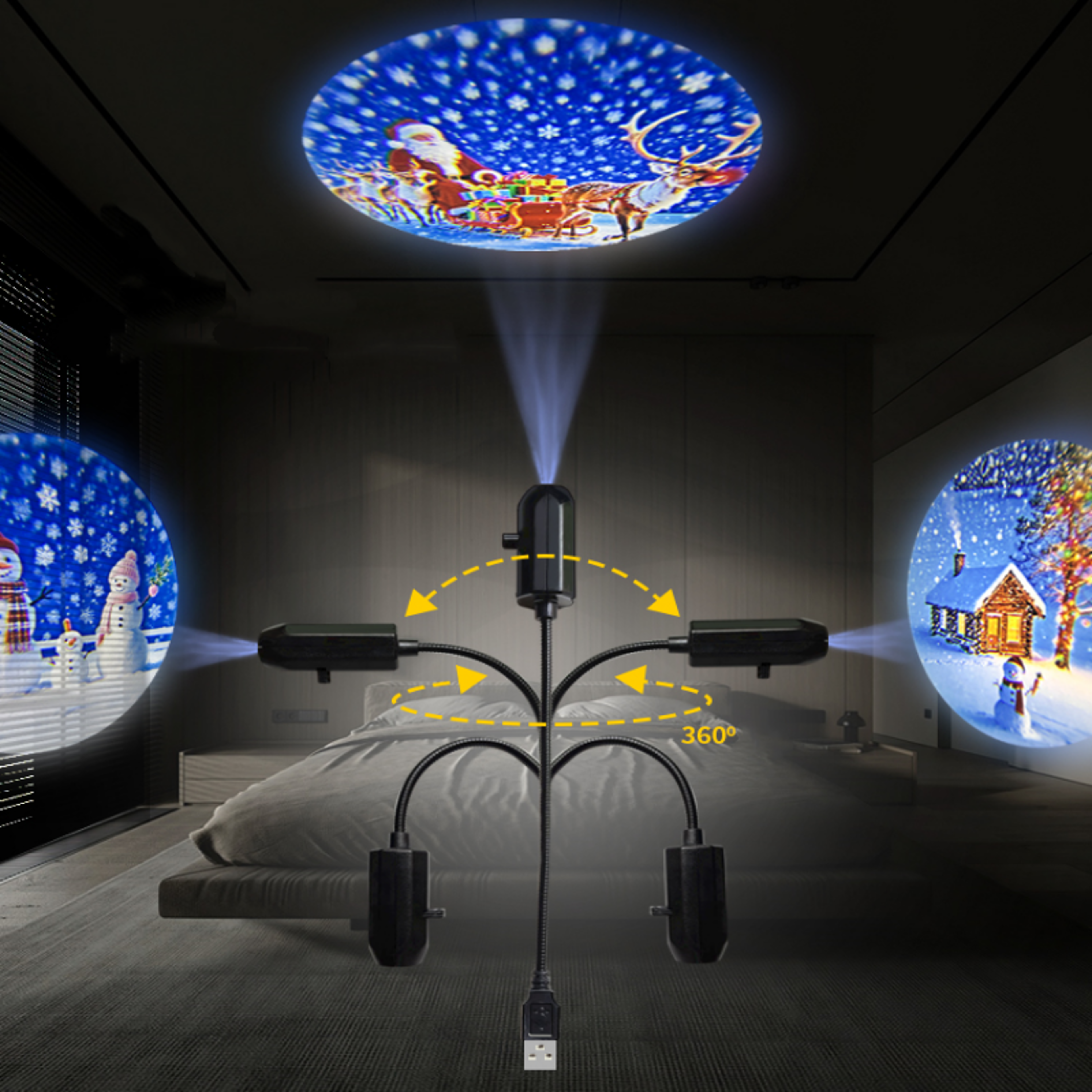 LED Projector Lamp for Room, USB Projector Light Christmas Elk, Santa Claus Night Light Switchable Pattern Decor – view 2
