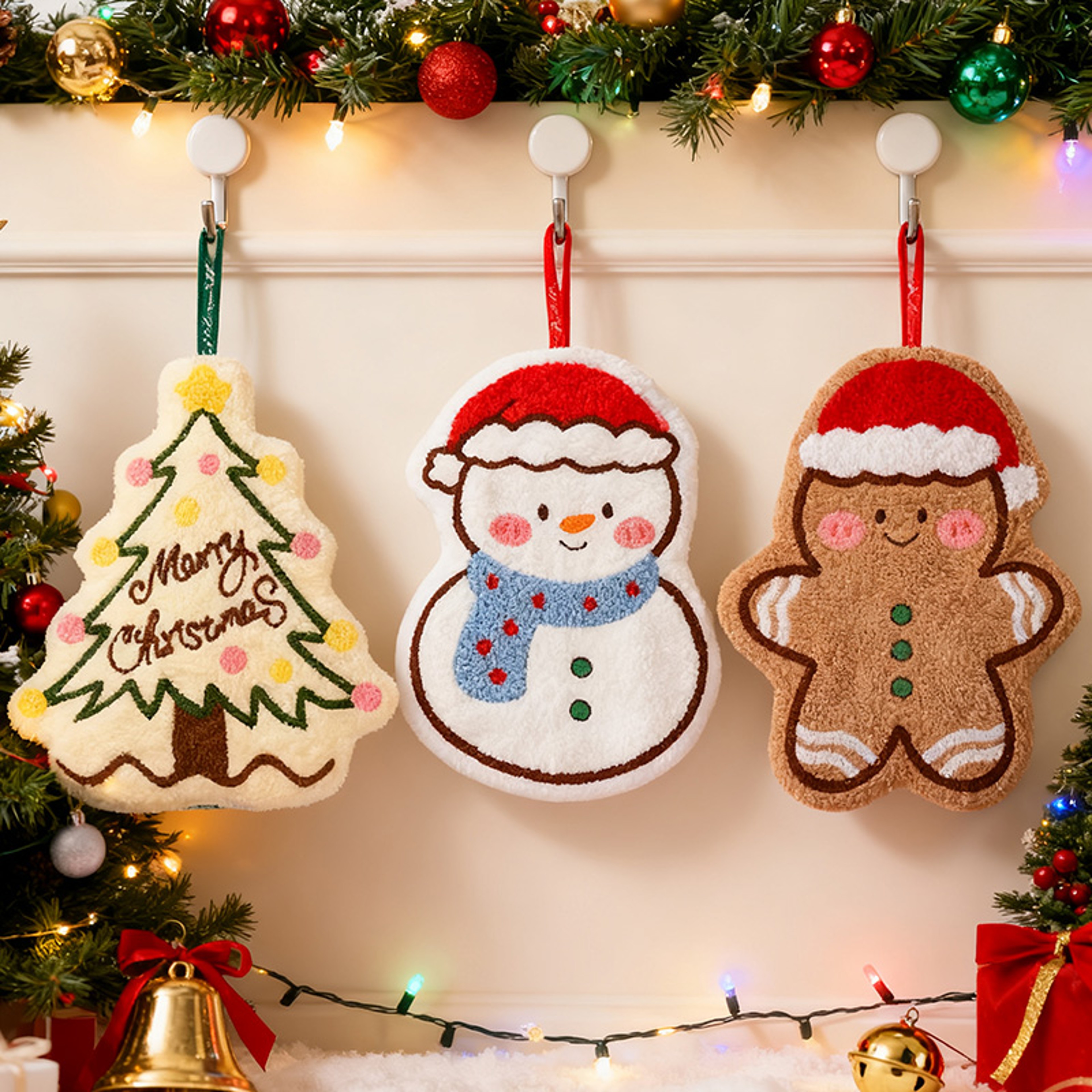 Cartoon Gingerbread Man Snowman Christmas Hand Towel Coral Fleece Towel for Kitchen Bathroom Holiday Gifts – view 1