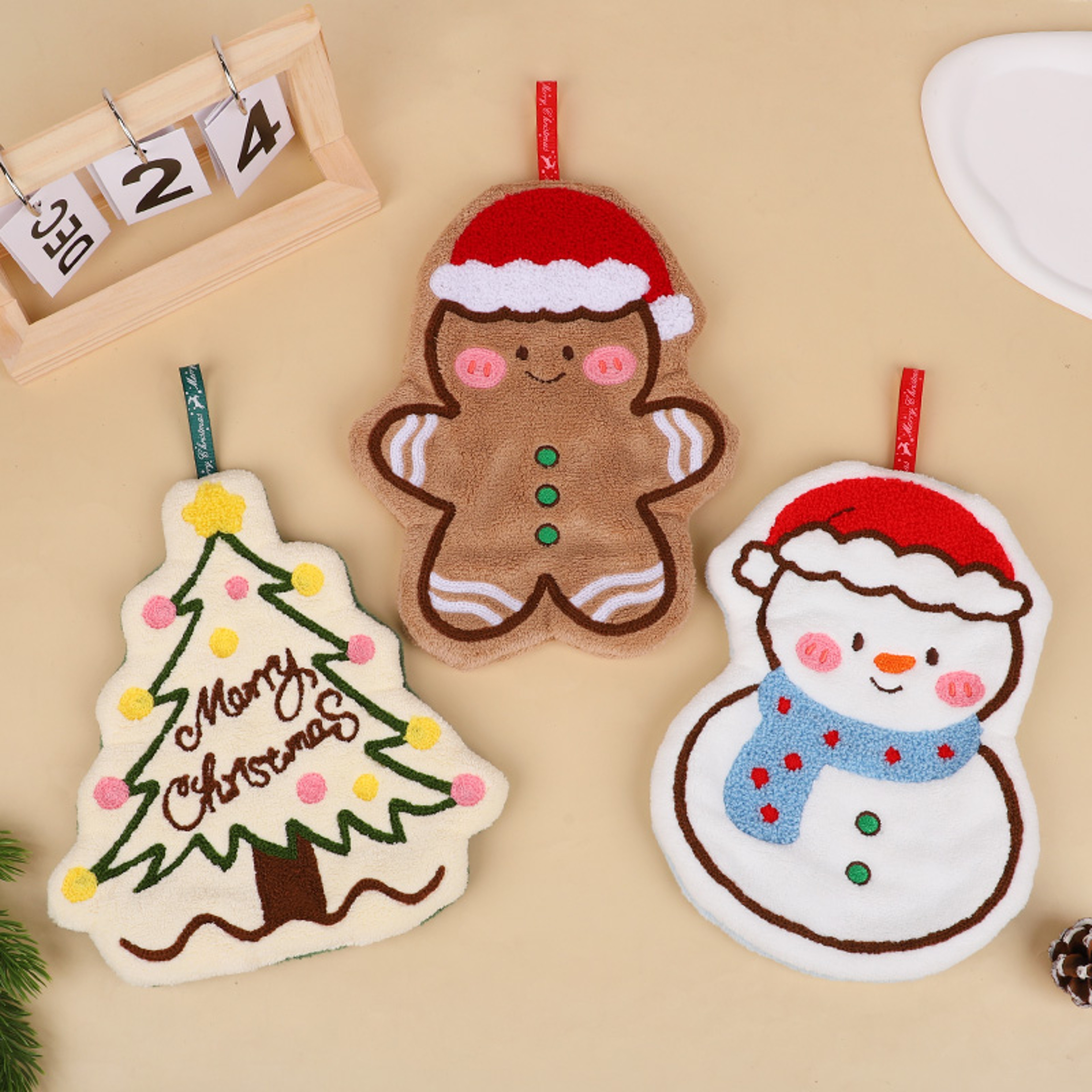 Cartoon Gingerbread Man Snowman Christmas Hand Towel Coral Fleece Towel for Kitchen Bathroom Holiday Gifts – view 2