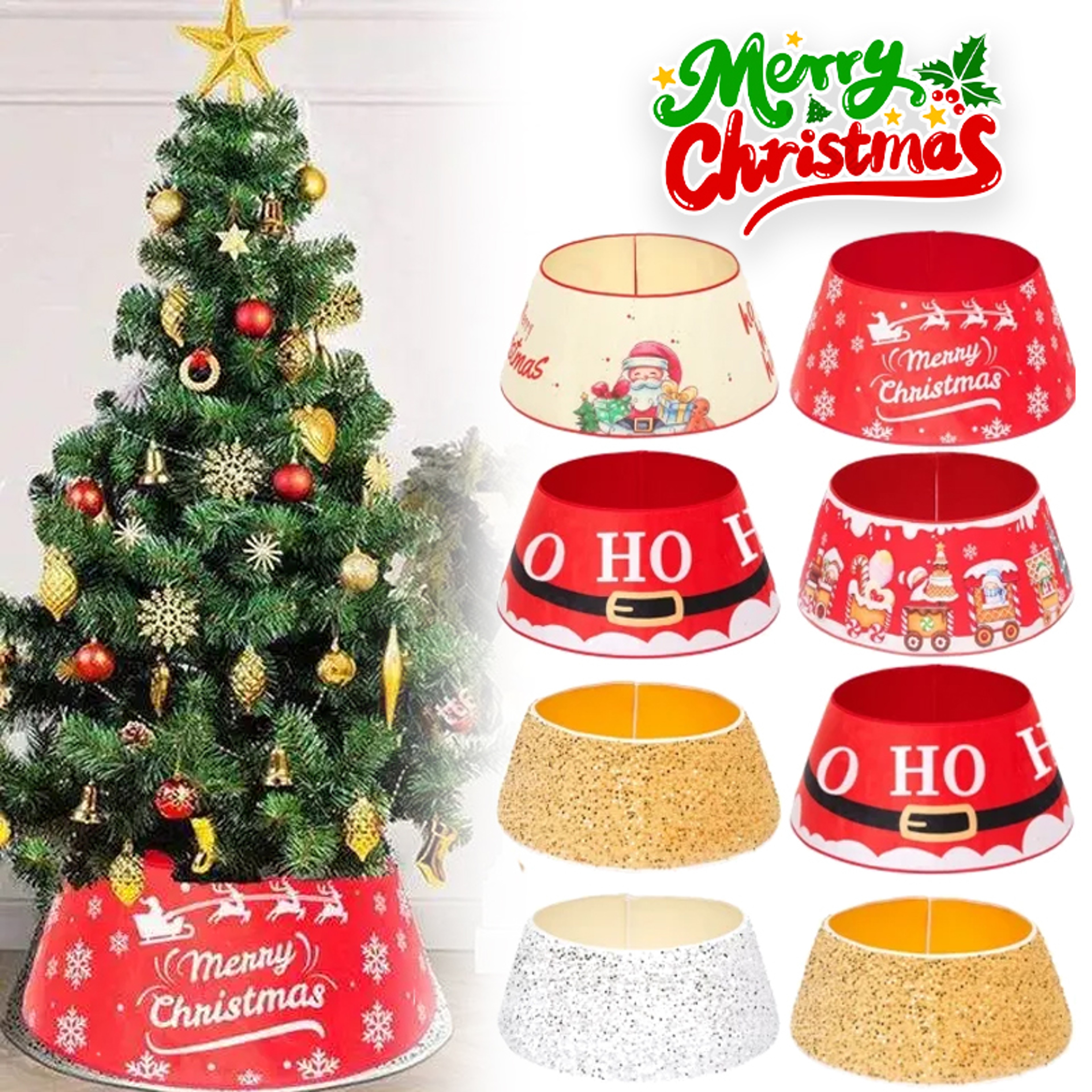Decorative Holiday Home Decor, Artificial Christmas Tree Skirt, Pine Tree Ring Base Cover – view 1