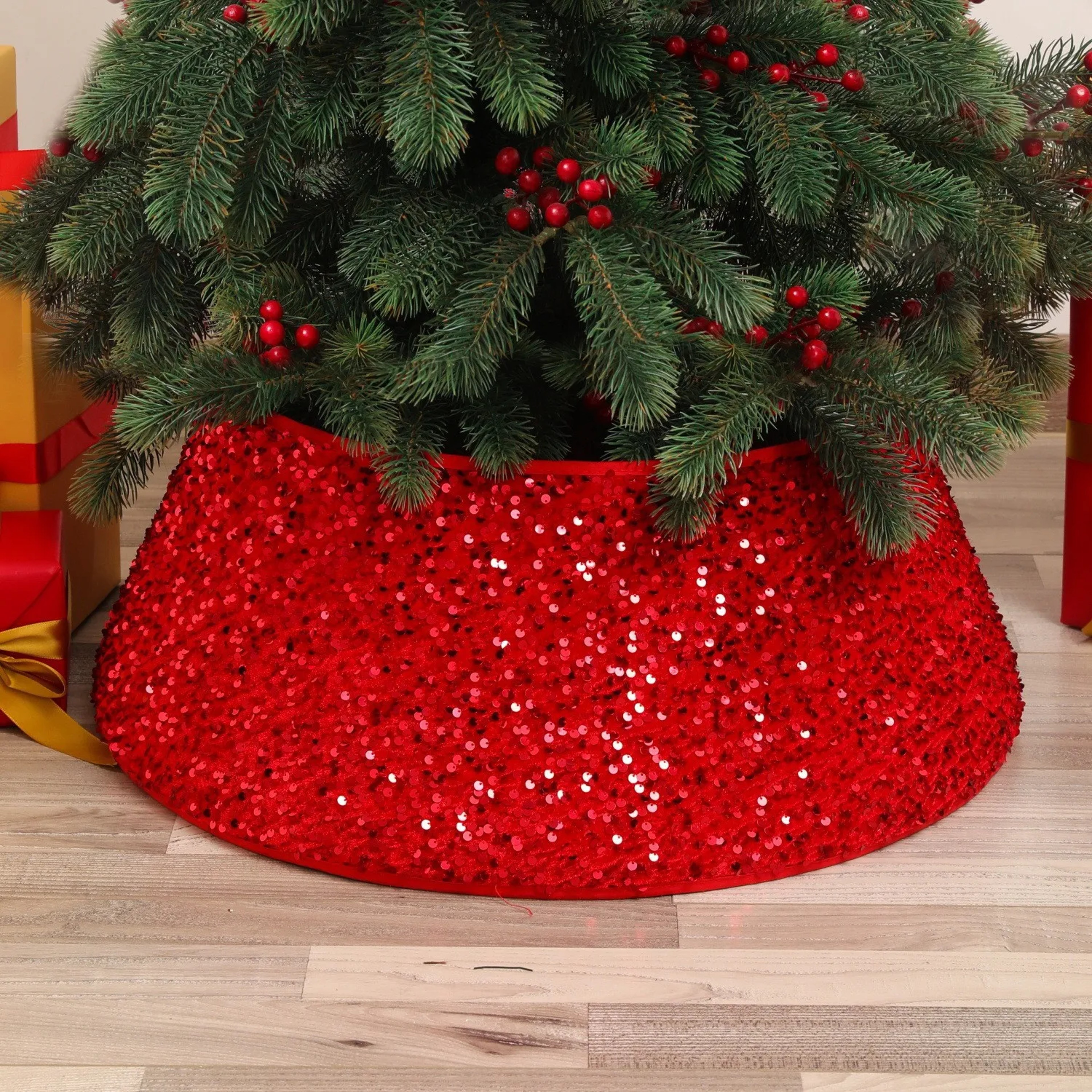 Decorative Holiday Home Decor, Artificial Christmas Tree Skirt, Pine Tree Ring Base Cover – view 8