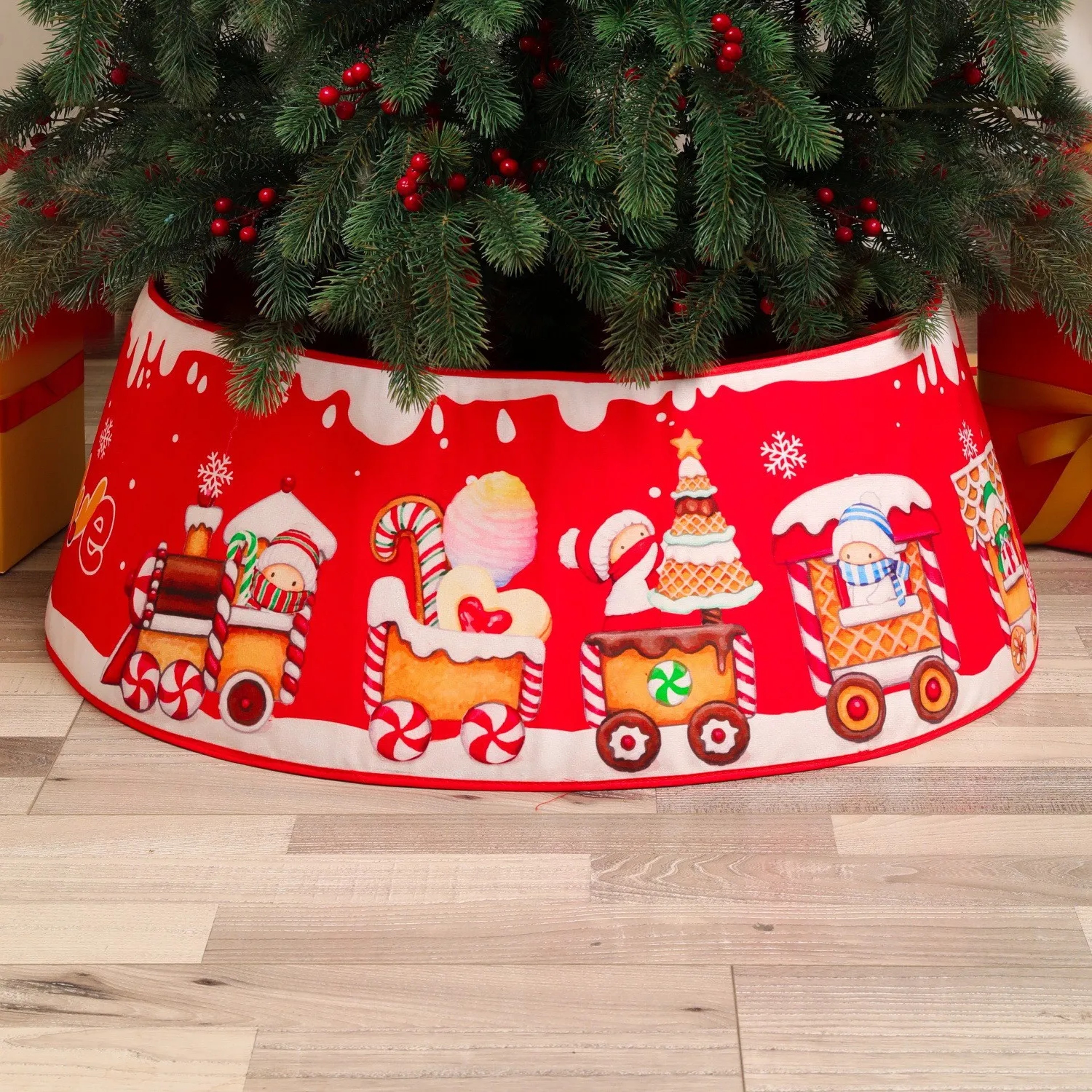 Decorative Holiday Home Decor, Artificial Christmas Tree Skirt, Pine Tree Ring Base Cover – view 13