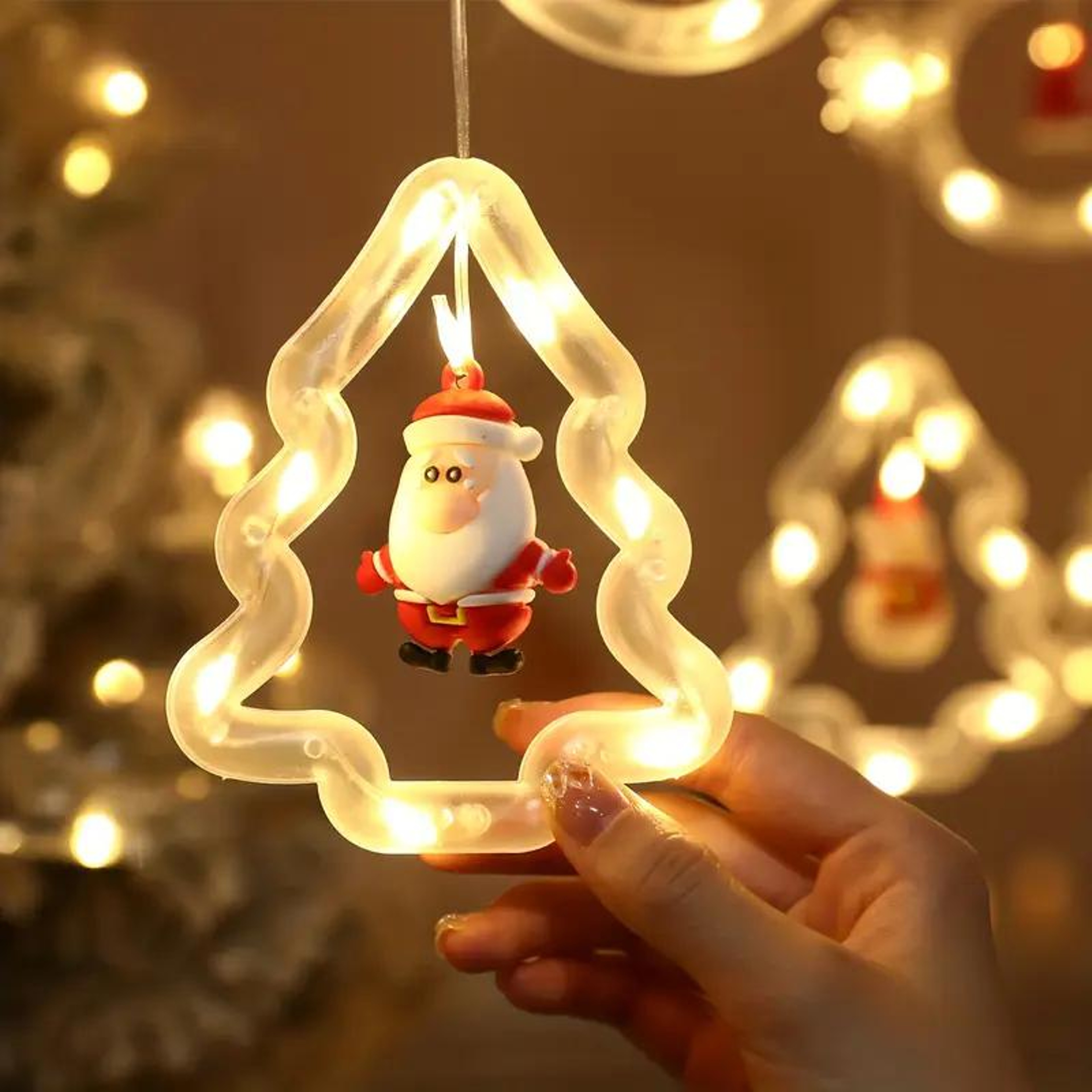 Window Decor for Indoor Christmas, Santa Claus LED Curtain Lights, Remote Control Lighting Modes – view 3