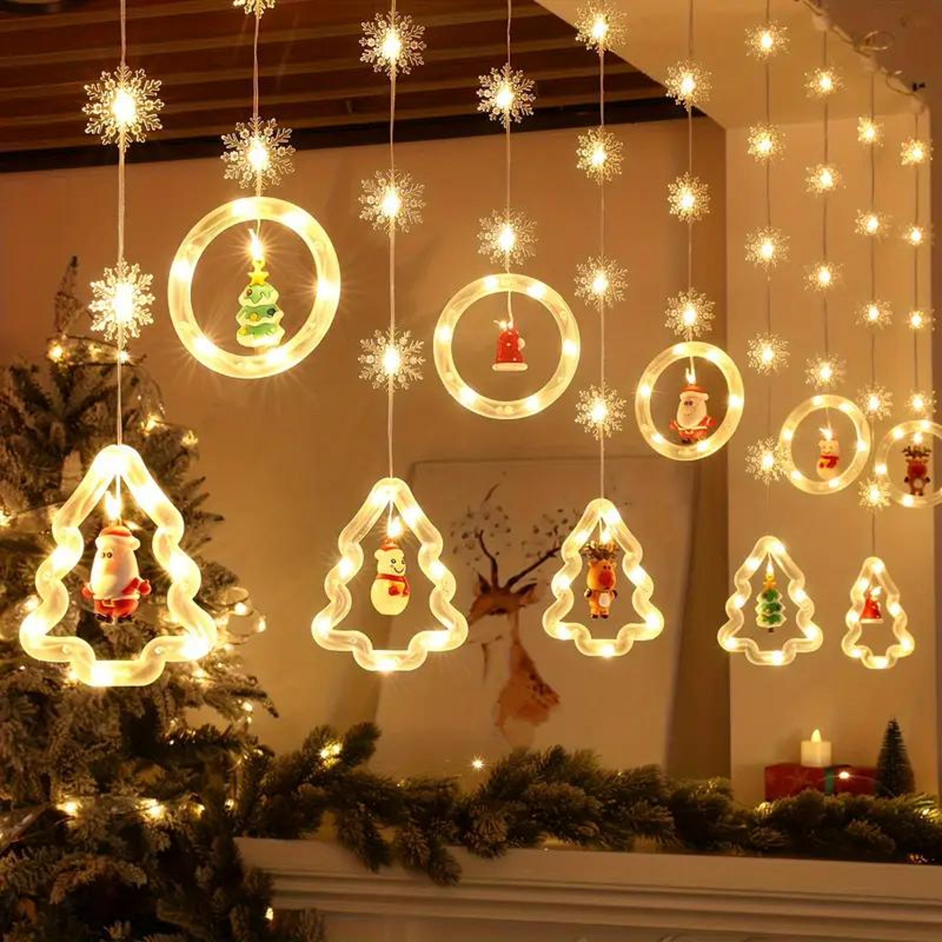 Window Decor for Indoor Christmas, Santa Claus LED Curtain Lights, Remote Control Lighting Modes – view 7