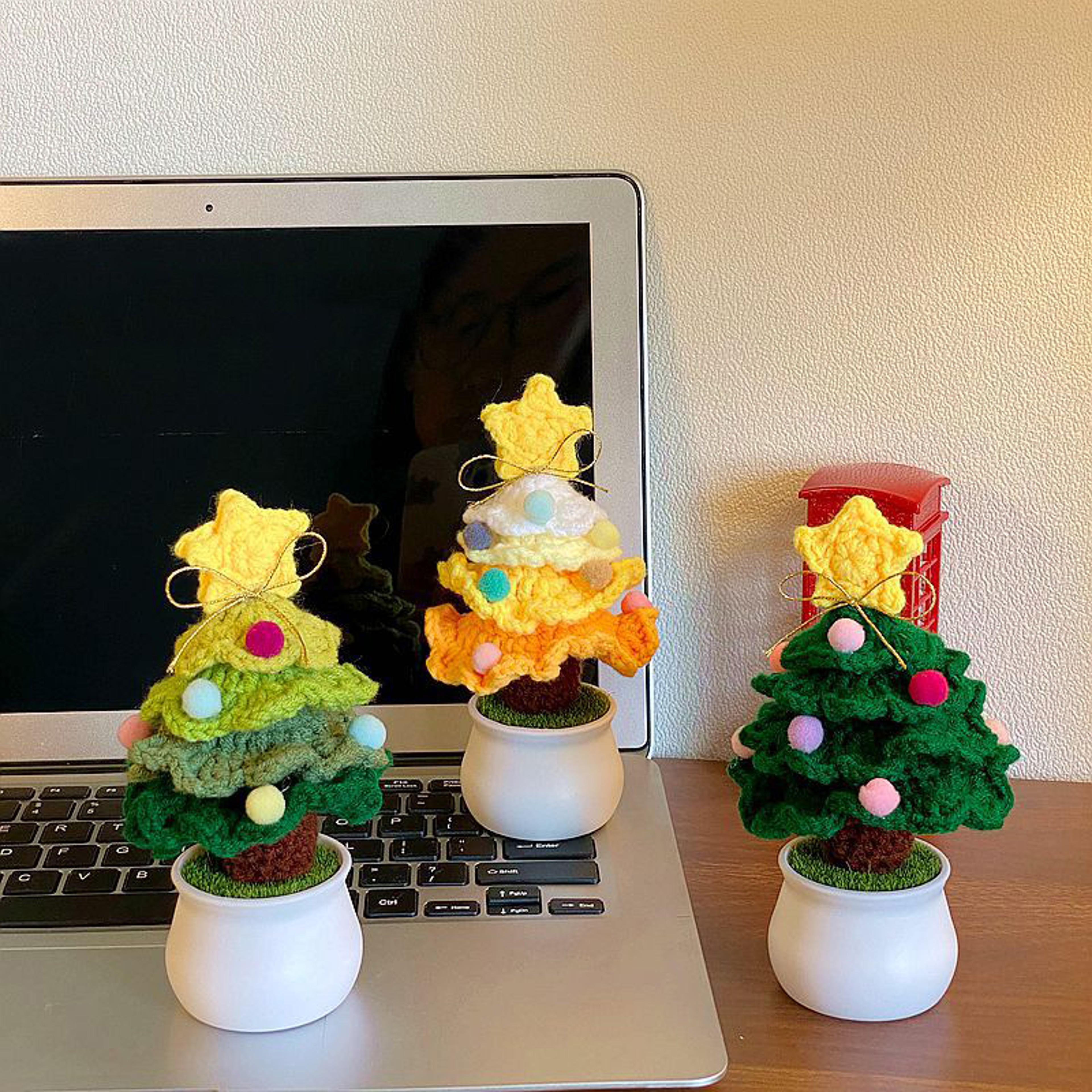 Mini Crochet Xmas Tree, Handmade Cotton Yarn Knitted Christmas Tree Ornament for Living Room Decoration – view 1