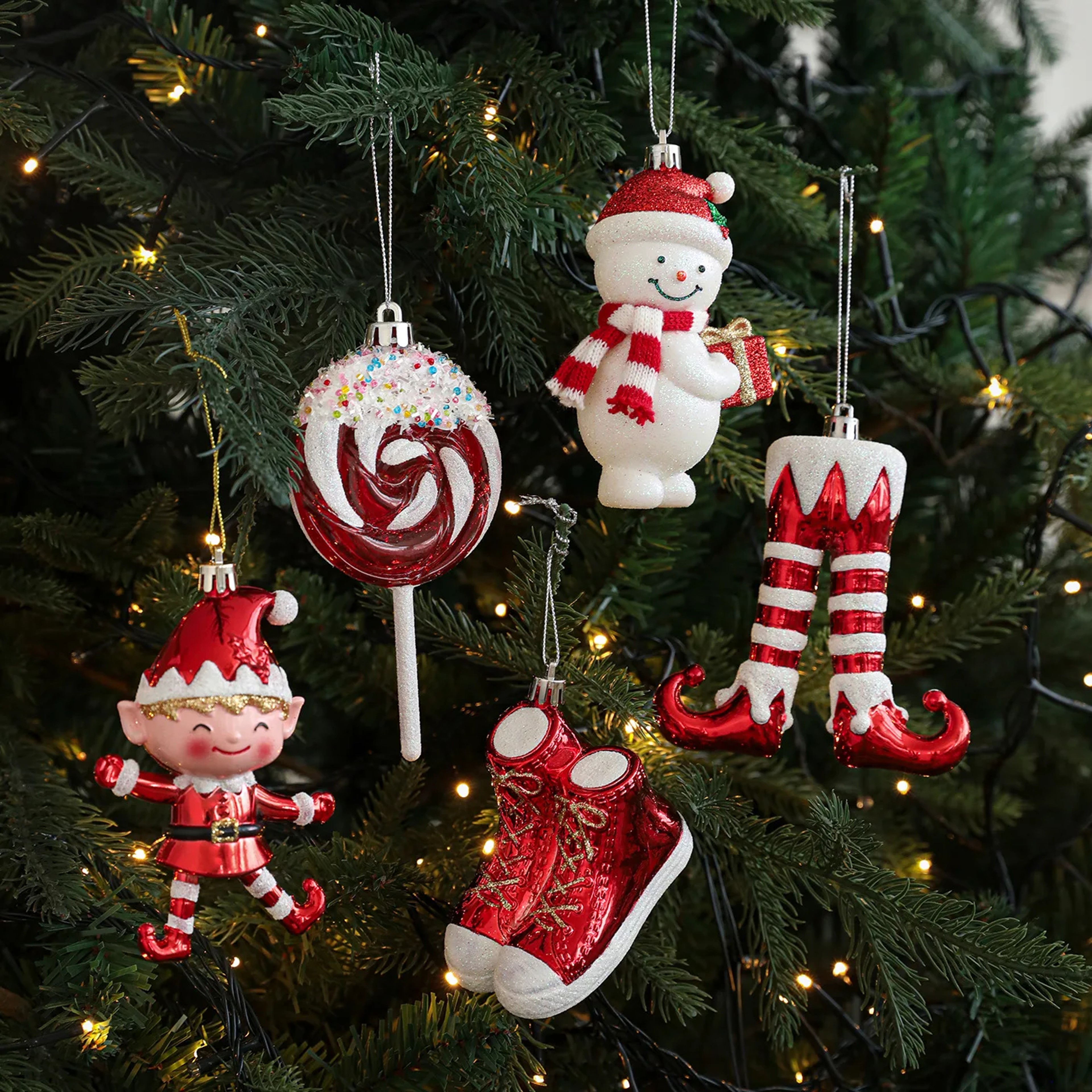 Christmas Tree Pendant, Red White Cartoon Christmas Pendant, DIY Vertical Pendant for Family Holiday Decoration – view 4