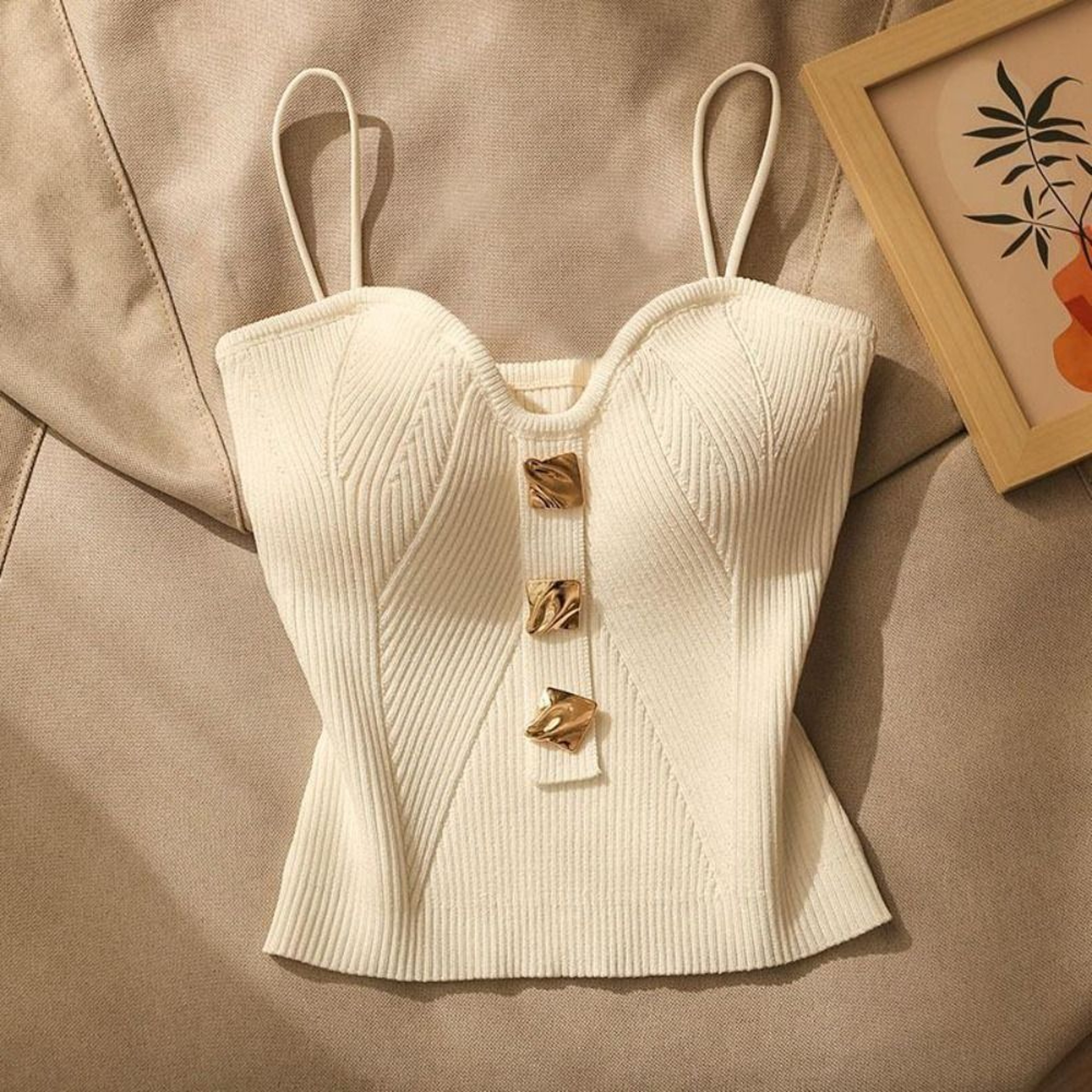Women Casual Knitted Summer Tank Tops Deep V Neck Cami Top Sleeveless Fitted Halter Shirt 3