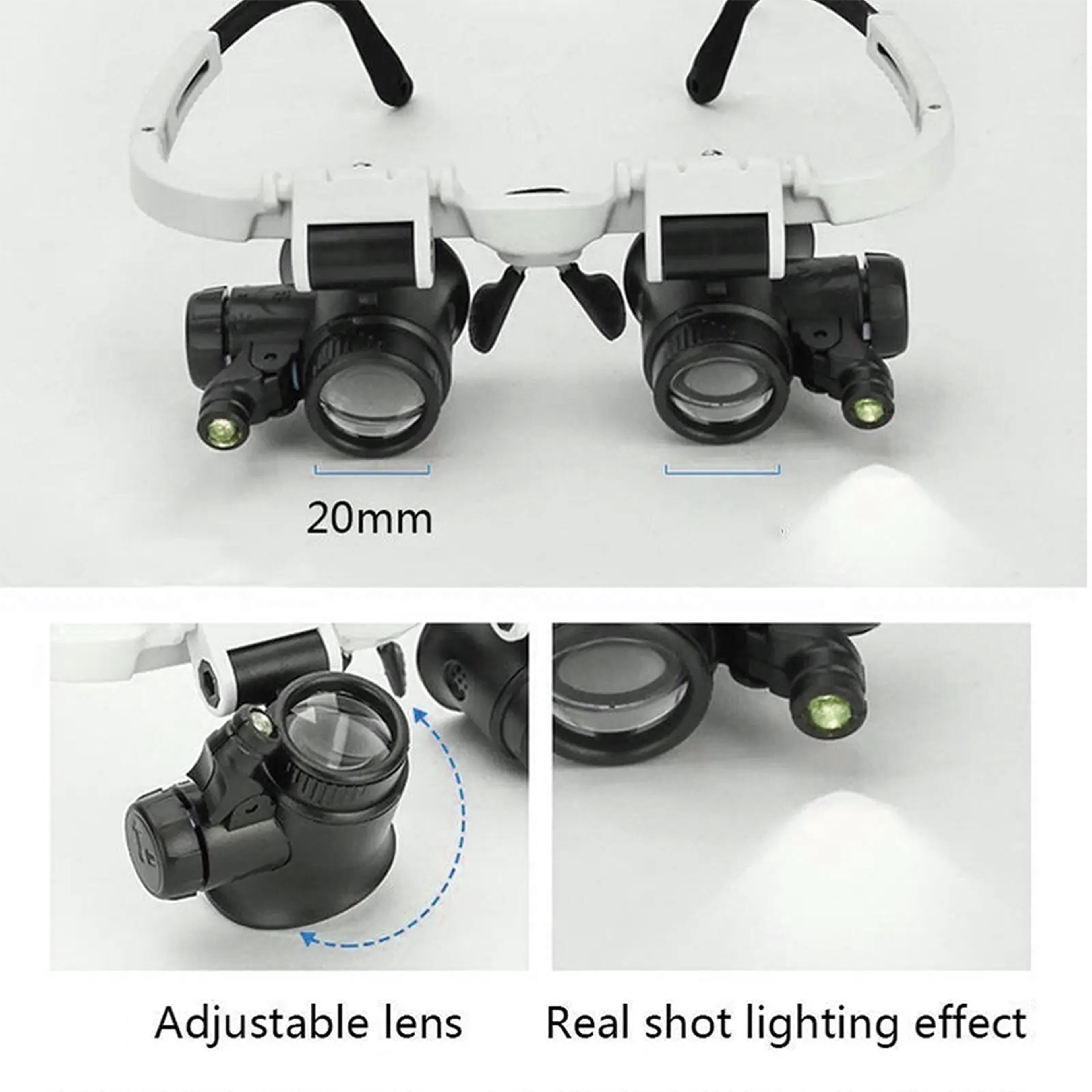 Jeweler Repair Loupe Glasses, LED Magnifying Headband, Adjustable Head Mounted Lens – view 2