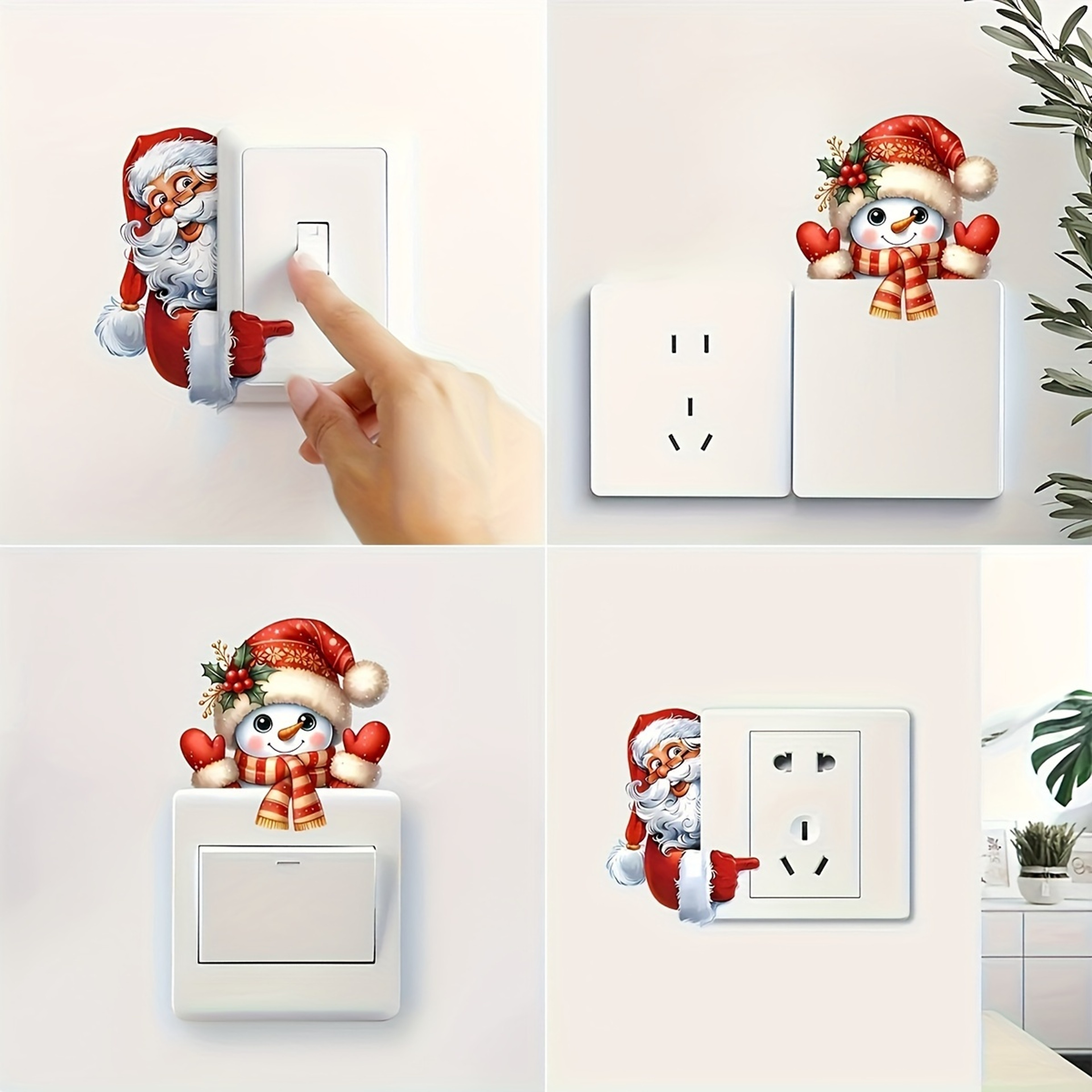 Christmas Decoration Switch And Wall Sticker For Home Selfadhesive Santa Claus And The Snowman Viny 3