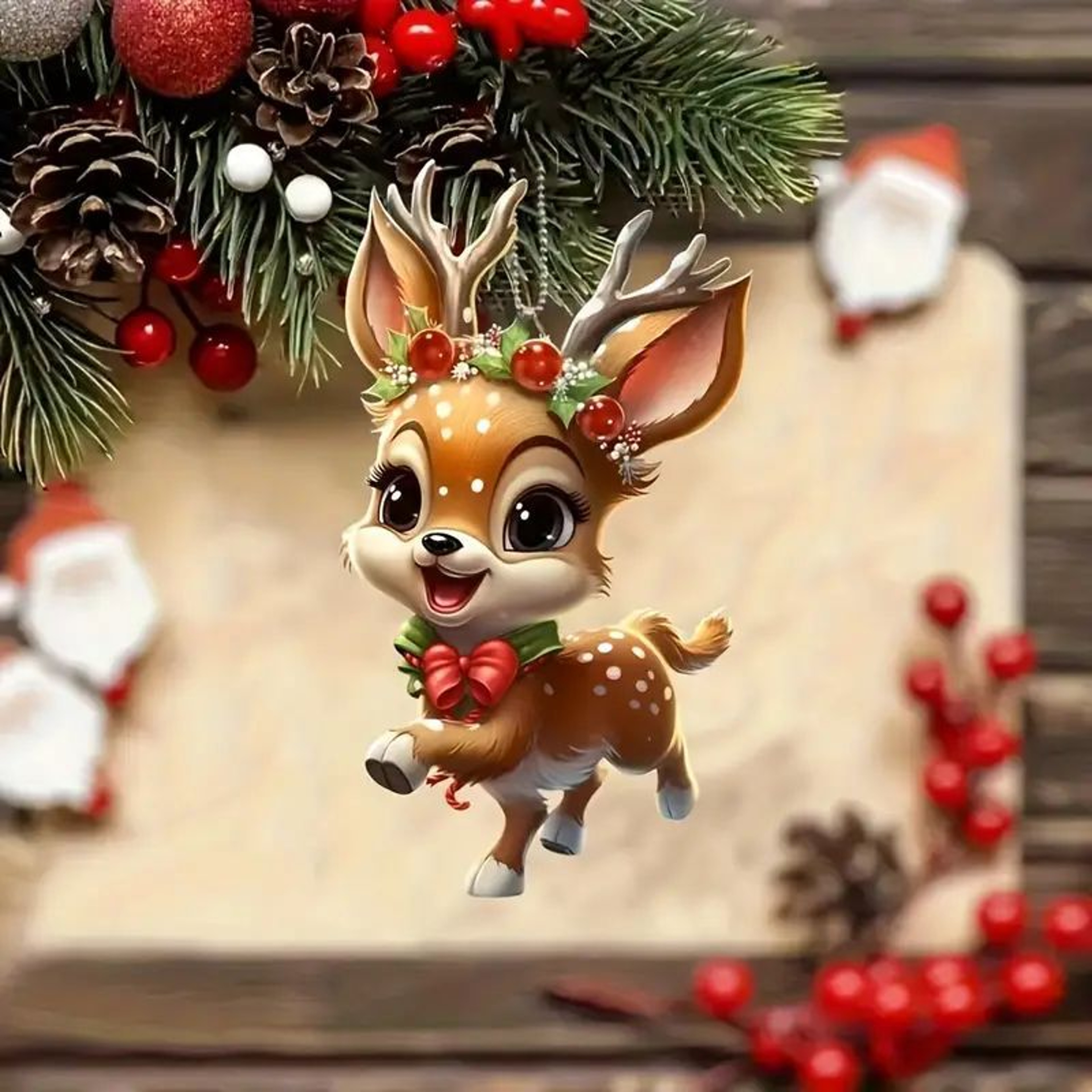 Christmas Cartoon Fawn Acrylic Tree Pendant Cute Elk Decorations For New Year Gifts And Party Decor 4