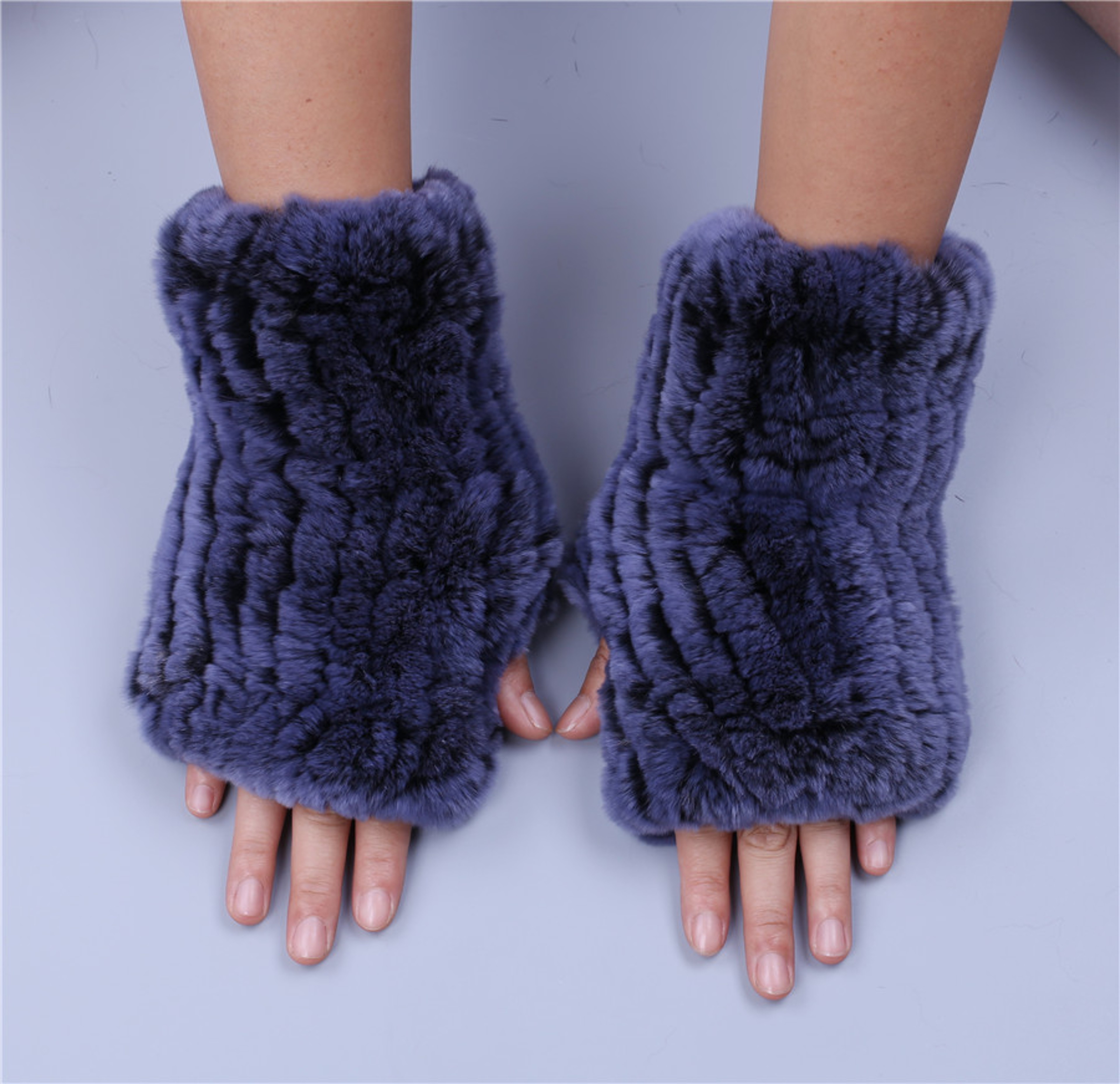 WinterRex Rabbit Fur Fingerless Gloves Soft Fluffy Fur Wrist Warmers For Women 5