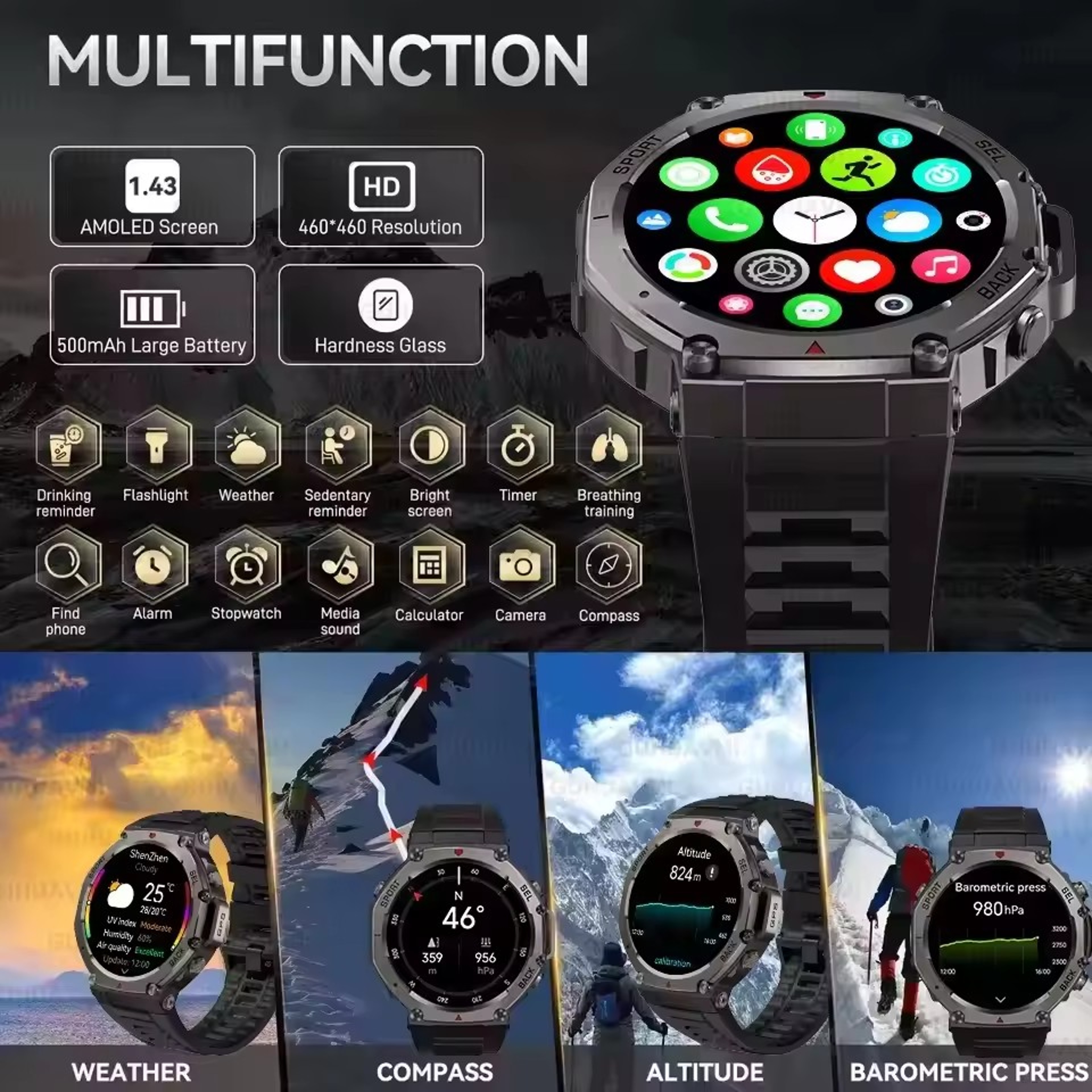 2025 Military Smartwatch For Men  Bluetooth Calling GPS Compass  10ATM Waterproof 2