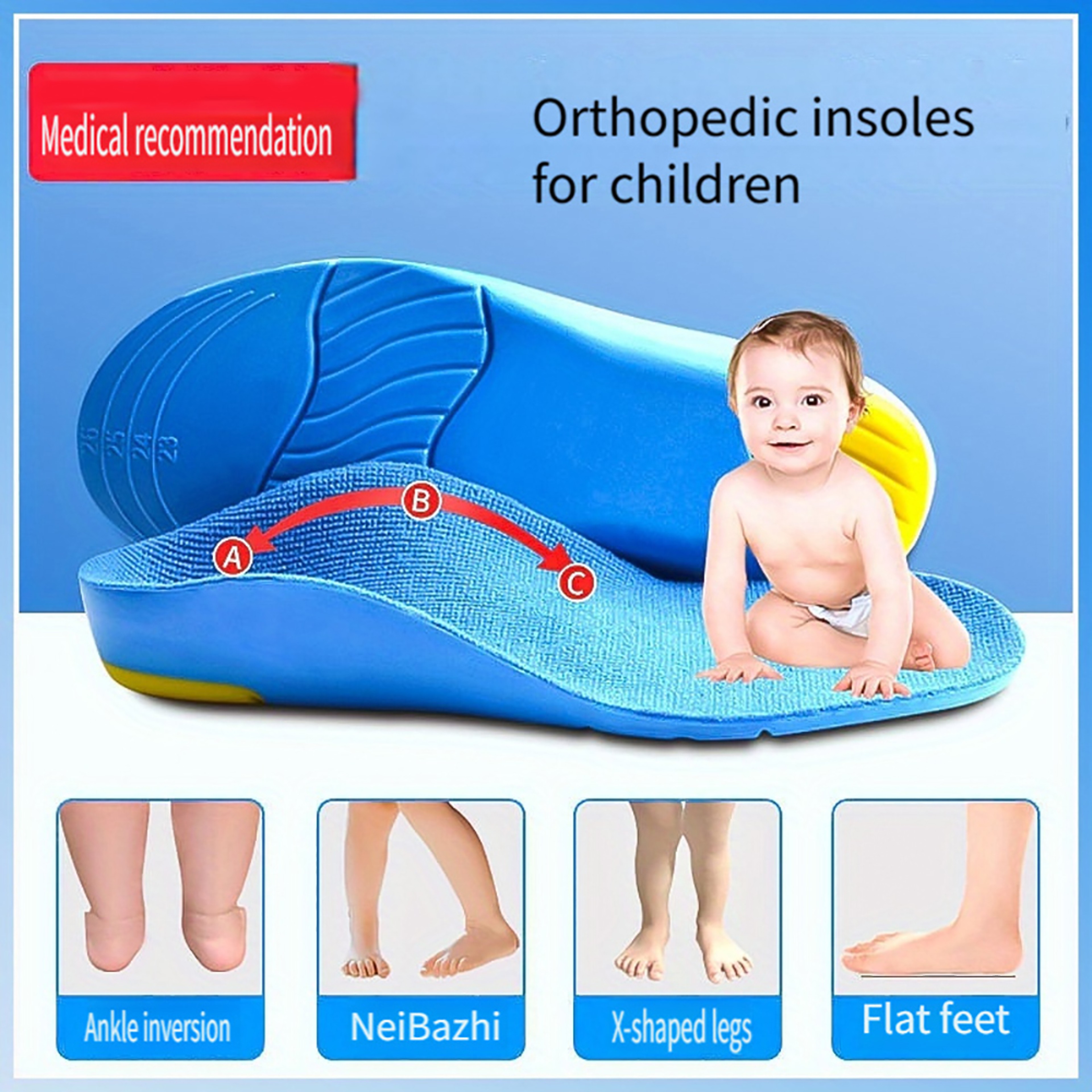 Kids Orthotic Insoles for Flat Feet, Arch Support, Cushioning for Active Kids – view 1