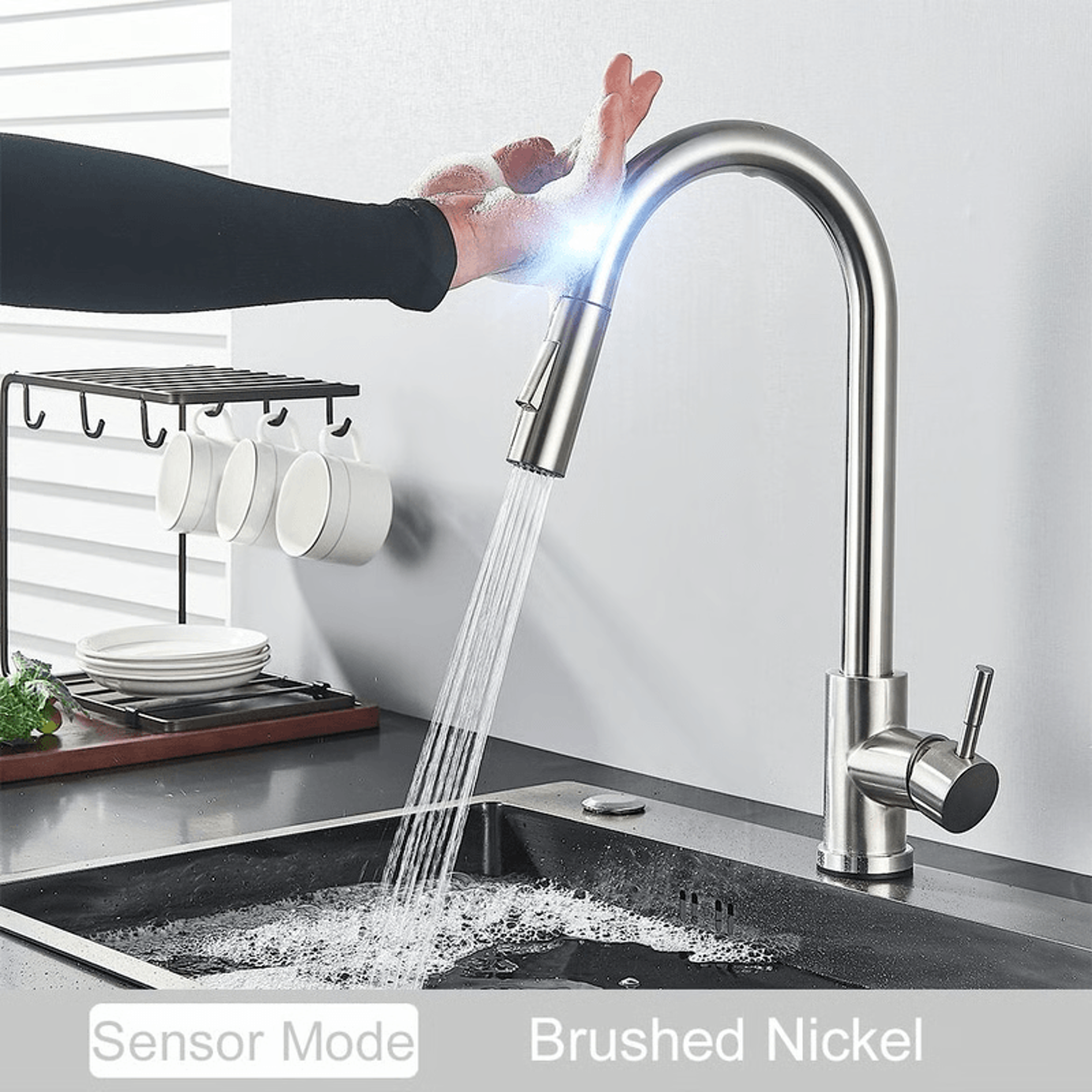 Black Touch Control Kitchen Faucet With PullOut Spray  Modern Sink Tap 15