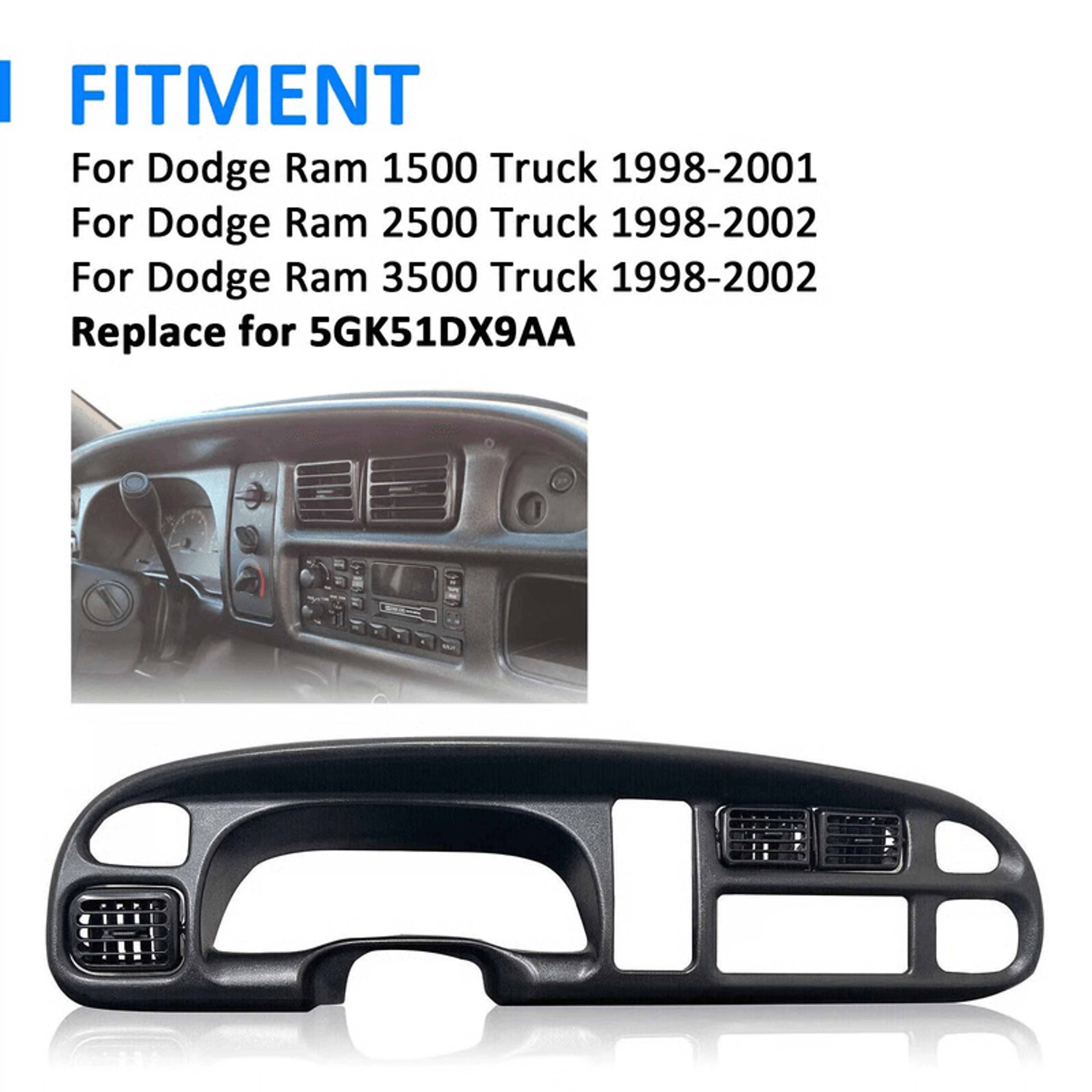 OEM Style Black Dash Bezel Vent Trim For 9802 Dodge Ram 1500 2500 3500 0