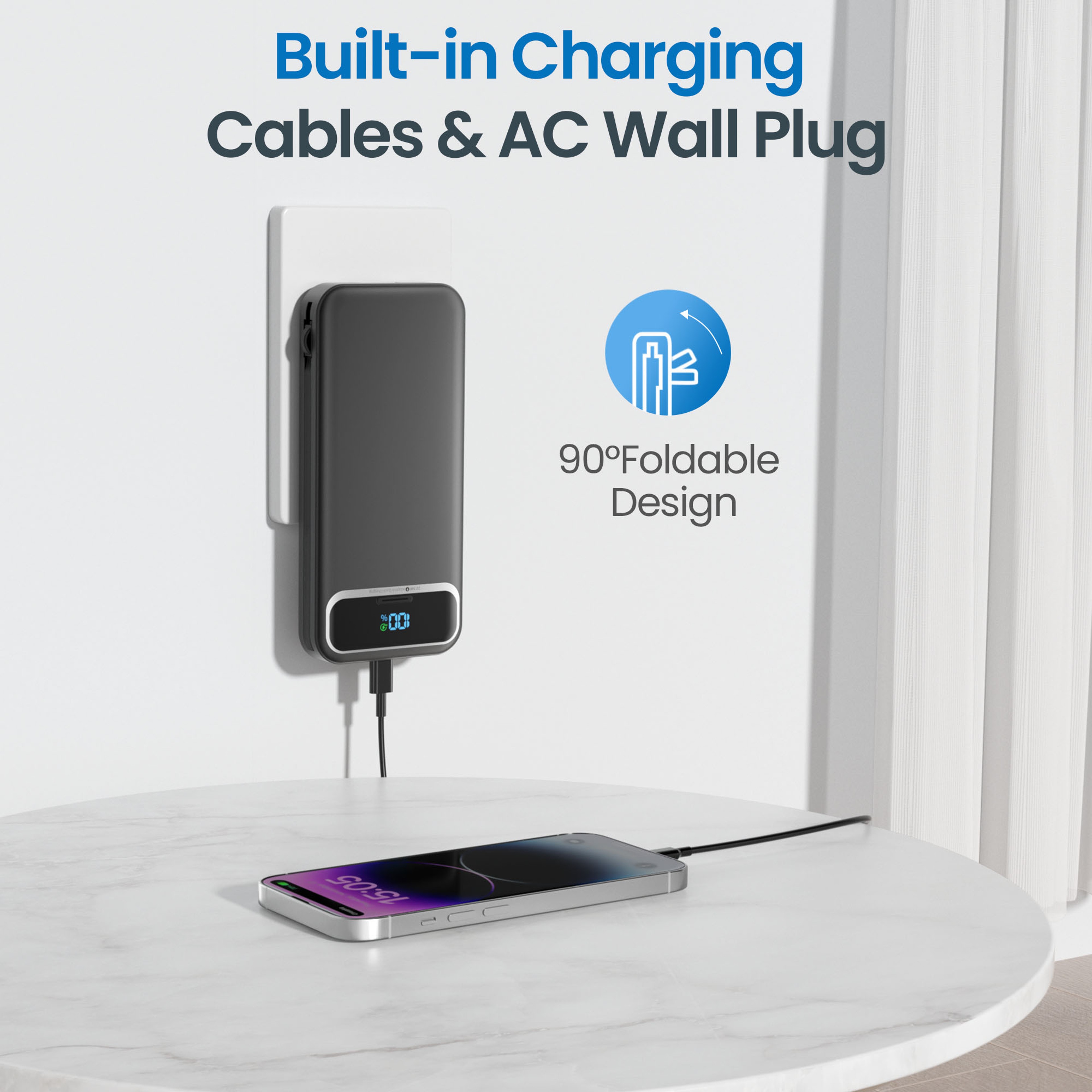 Ultra Thin 12000mAh Portable Power Bank with Built-in Cables and 20W Fast Charging – view 2