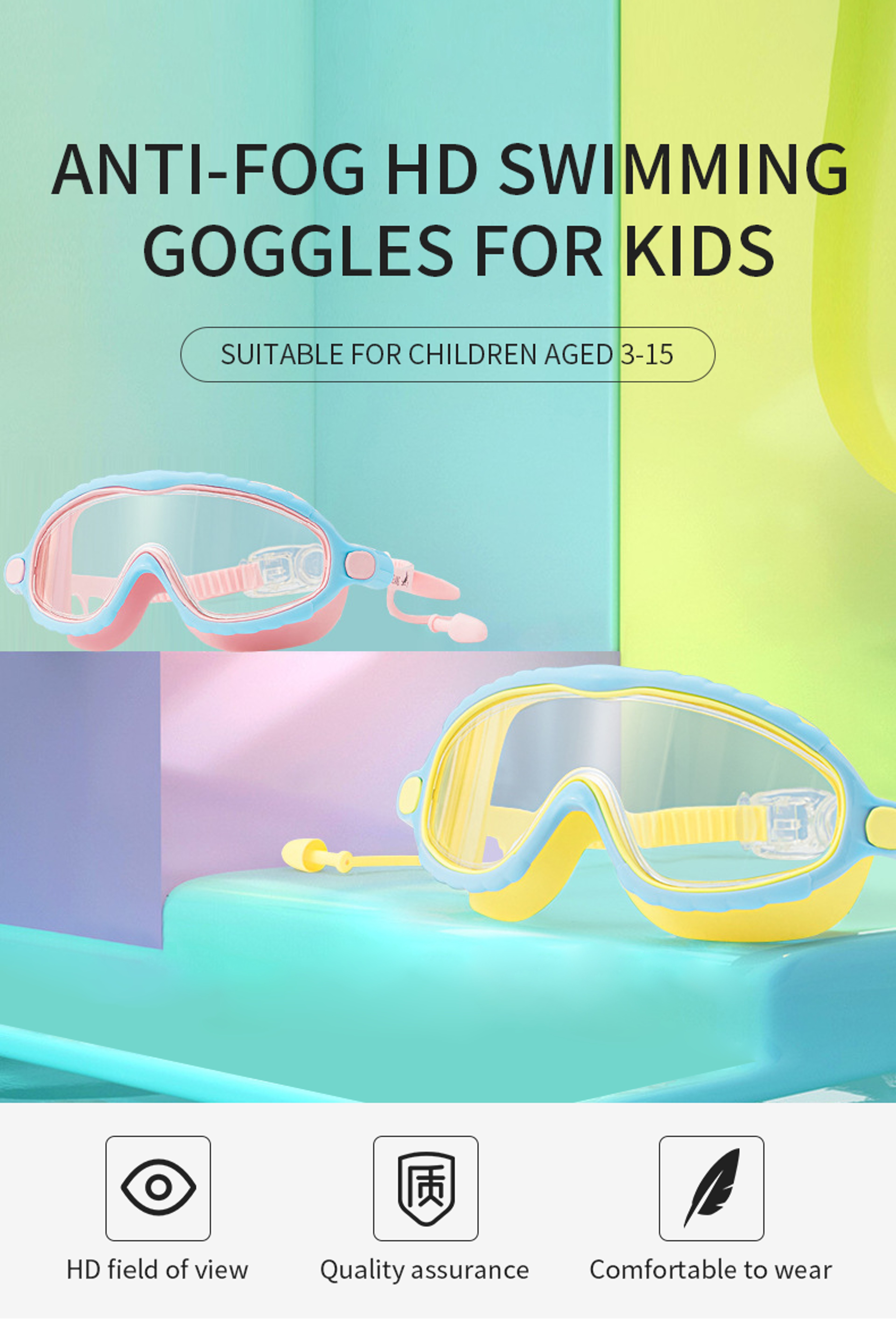 Kids Anti Fog Swim Goggles No Leak Silicone Wide View Swimming Goggles For Boys Girls 6