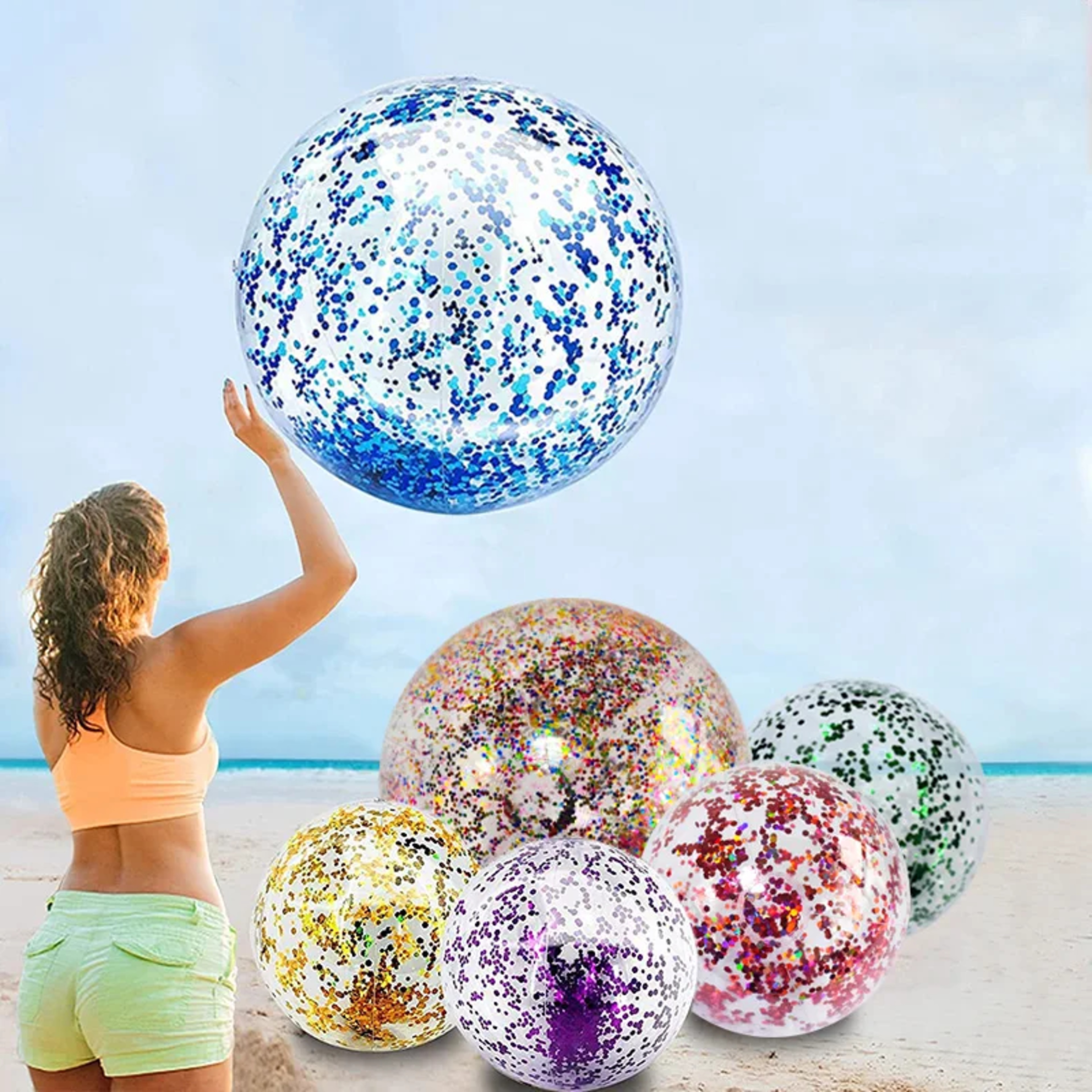 Clear Glitter Inflatable Beach Ball Sequins Pool Party Ball For Summer Fun 0