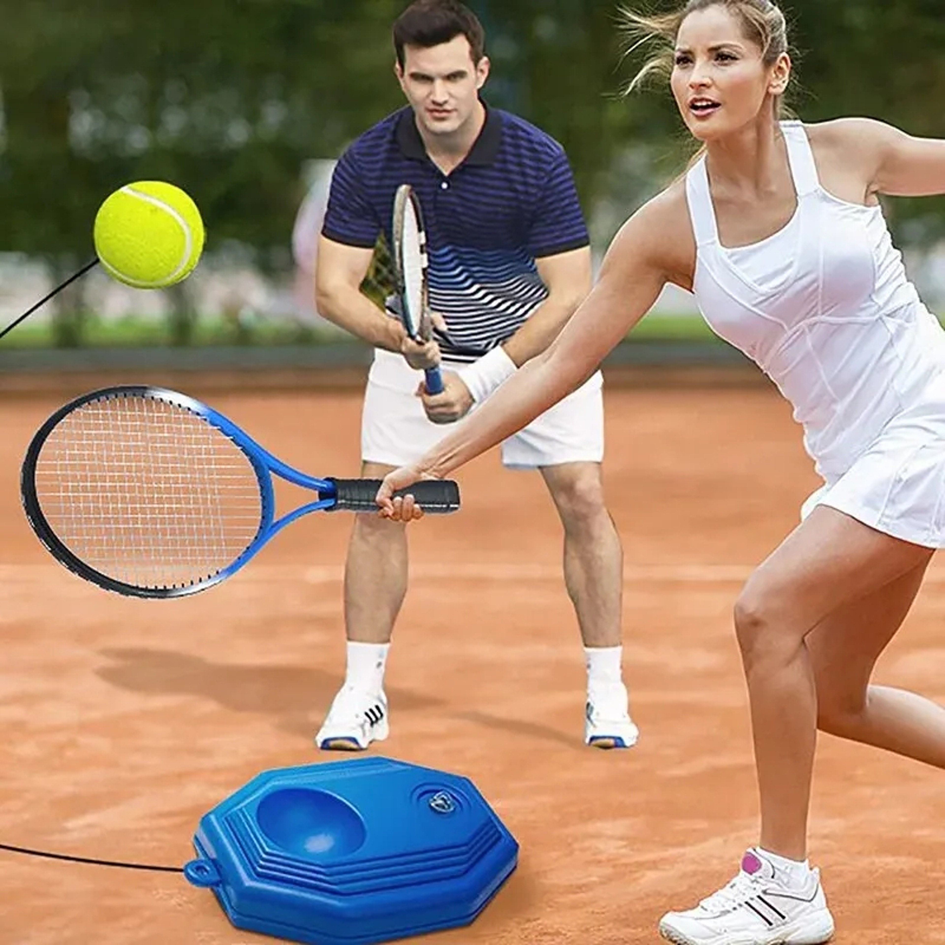 Solo Tennis Trainer Rebound Set For Practice With Elastic Ball And Stable Base 1