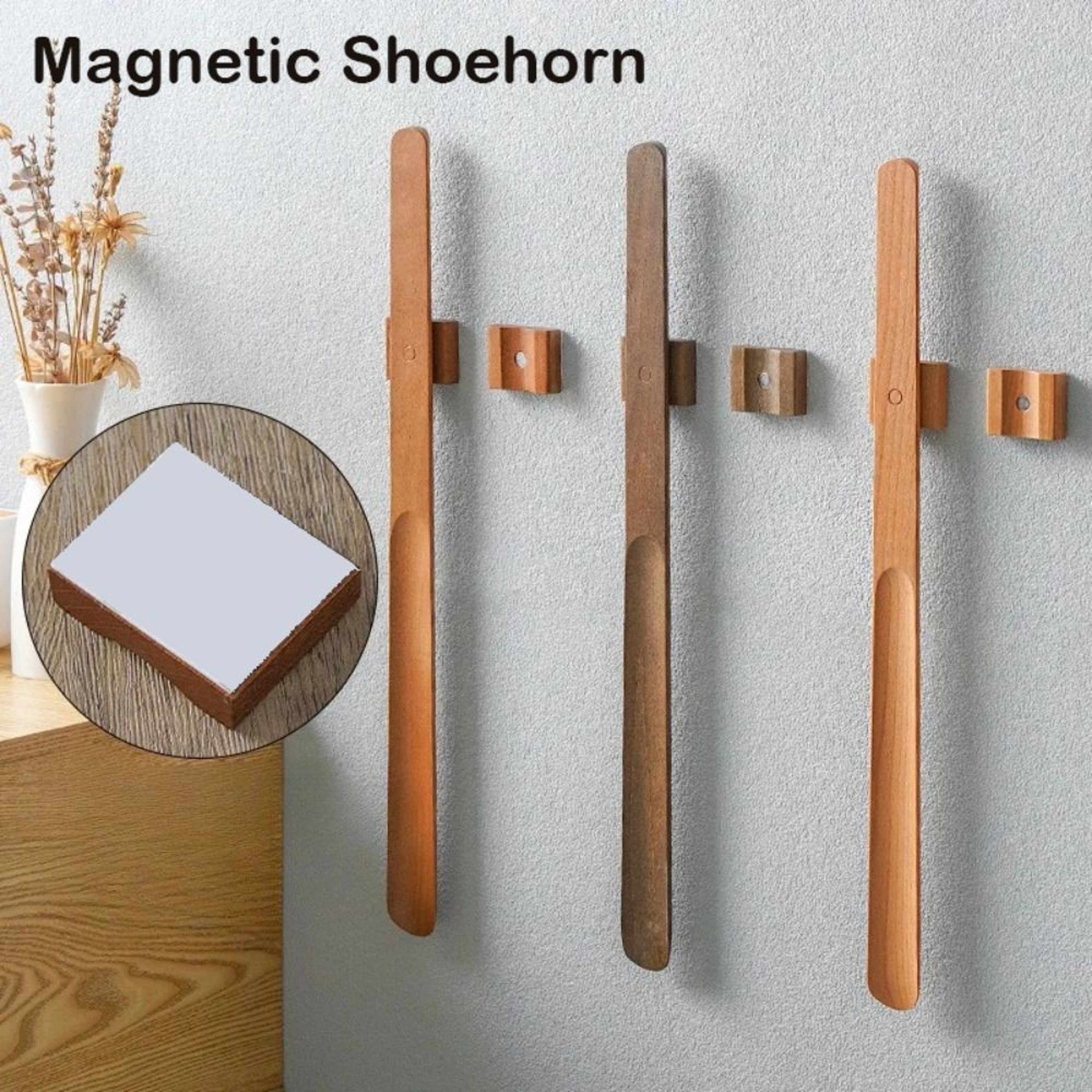 Premium Wooden Shoehorn 55CM With Magnetic Long Handle Support 0