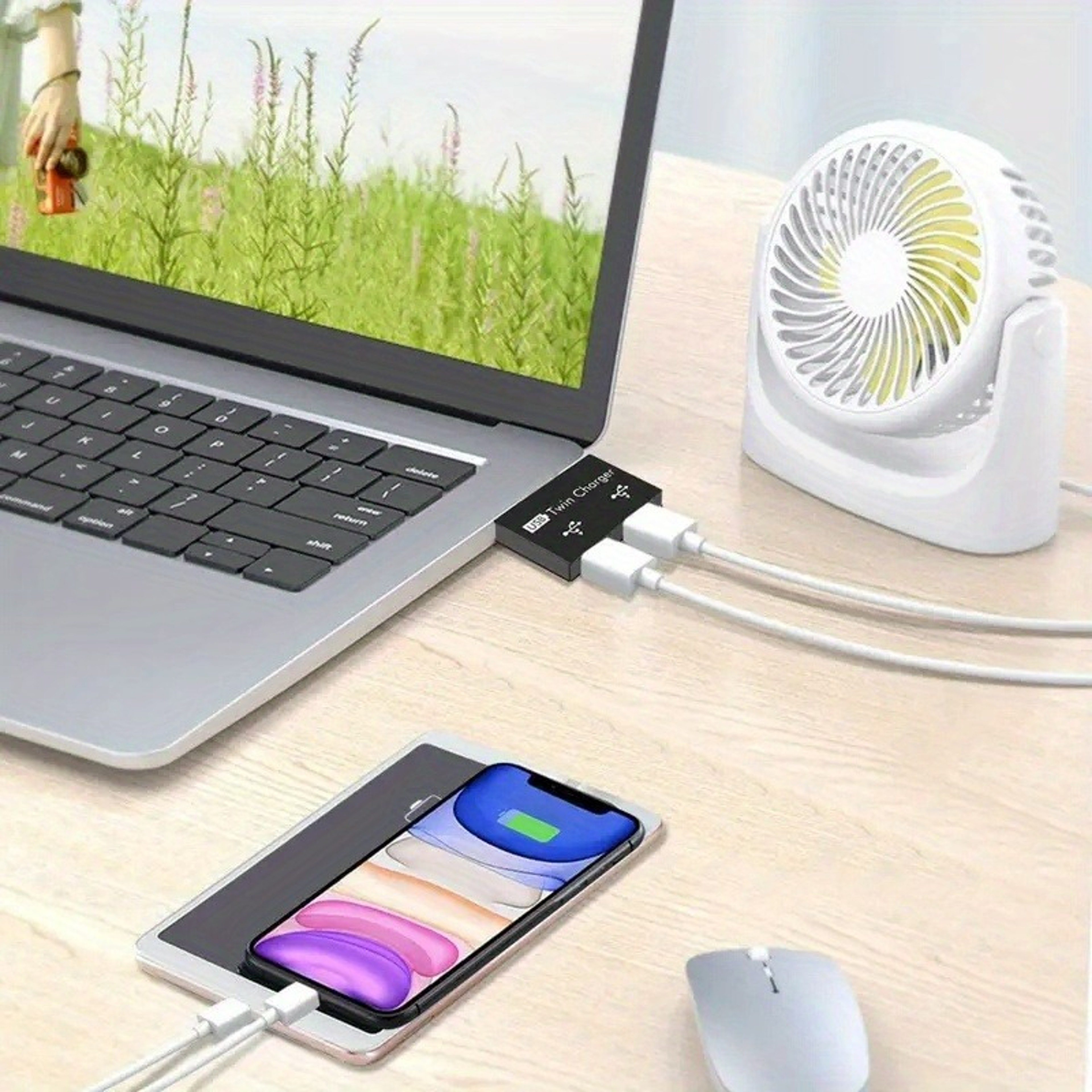 Mini USB Hub Adapter Extender, 1 to 2 Ports High Speed USB2.0, Female Splitter Box for PC Laptop U-Disk Card Reader – view 5