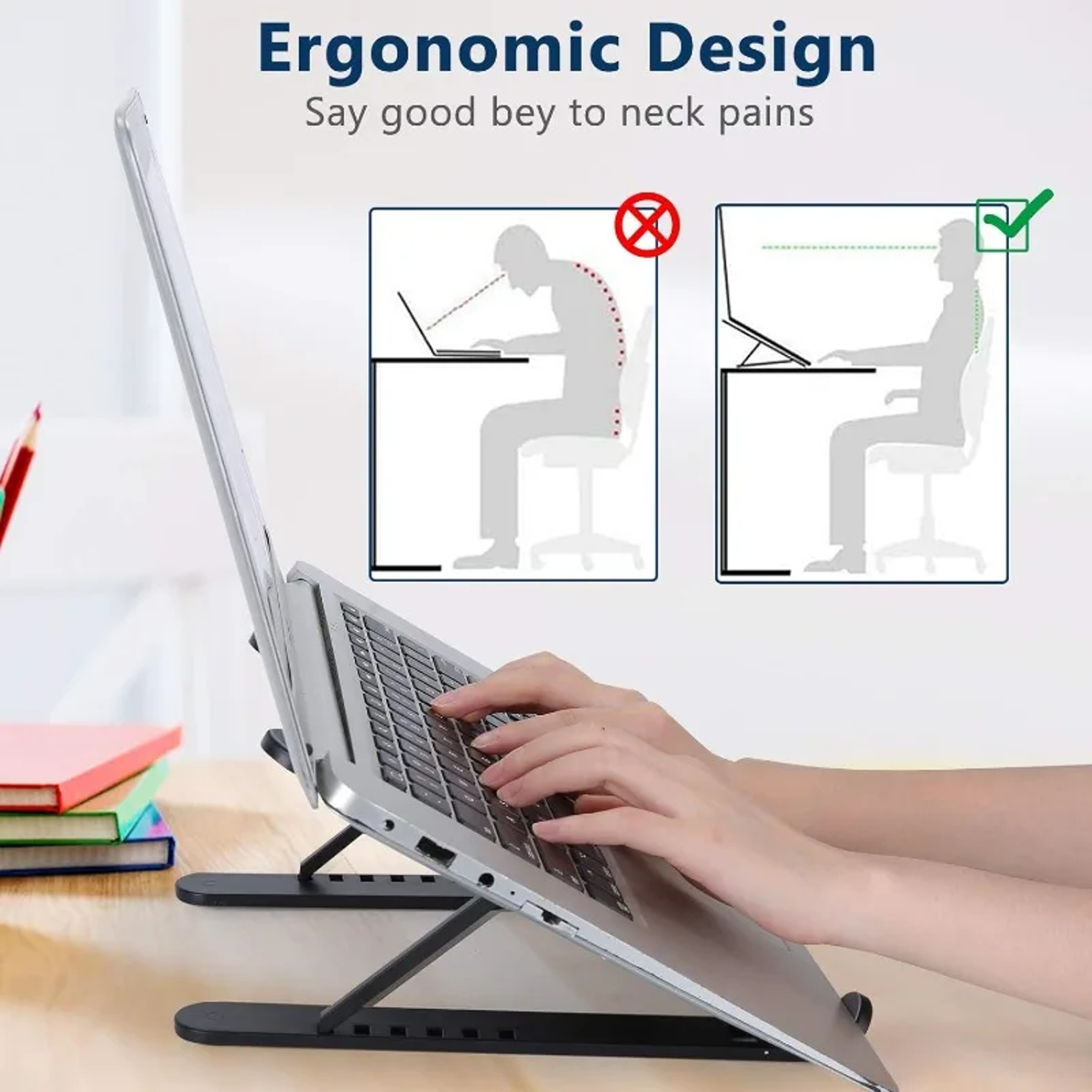 Portable Laptop Stand, Foldable Notebook Base Holder, Ergonomic Adjustable – view 2