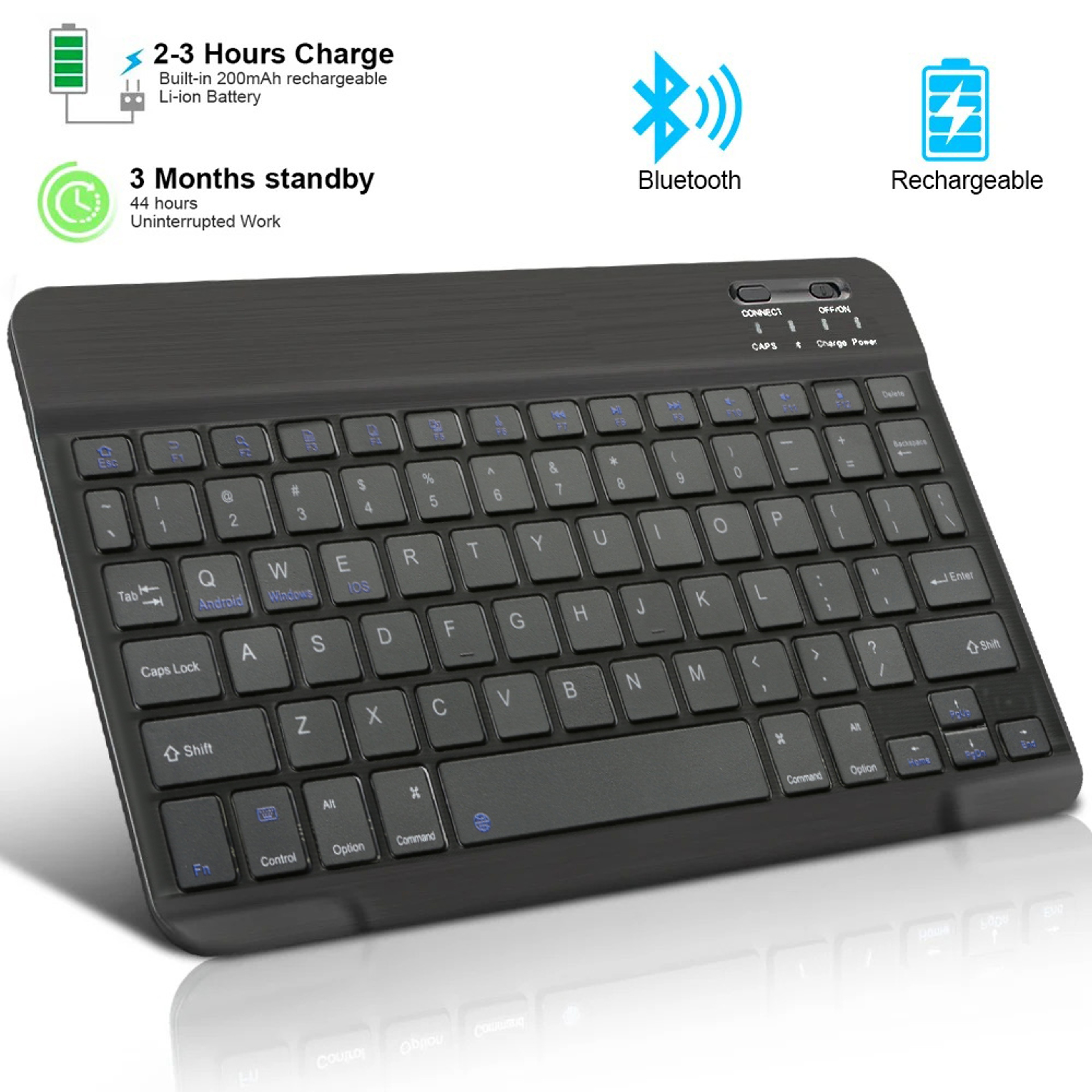 Wireless, Bluetooth, Keyboard, Slim, Portable, iPad, iPhone, Android, Universal, Rechargeable, Lightweight, Long Battery – view 5