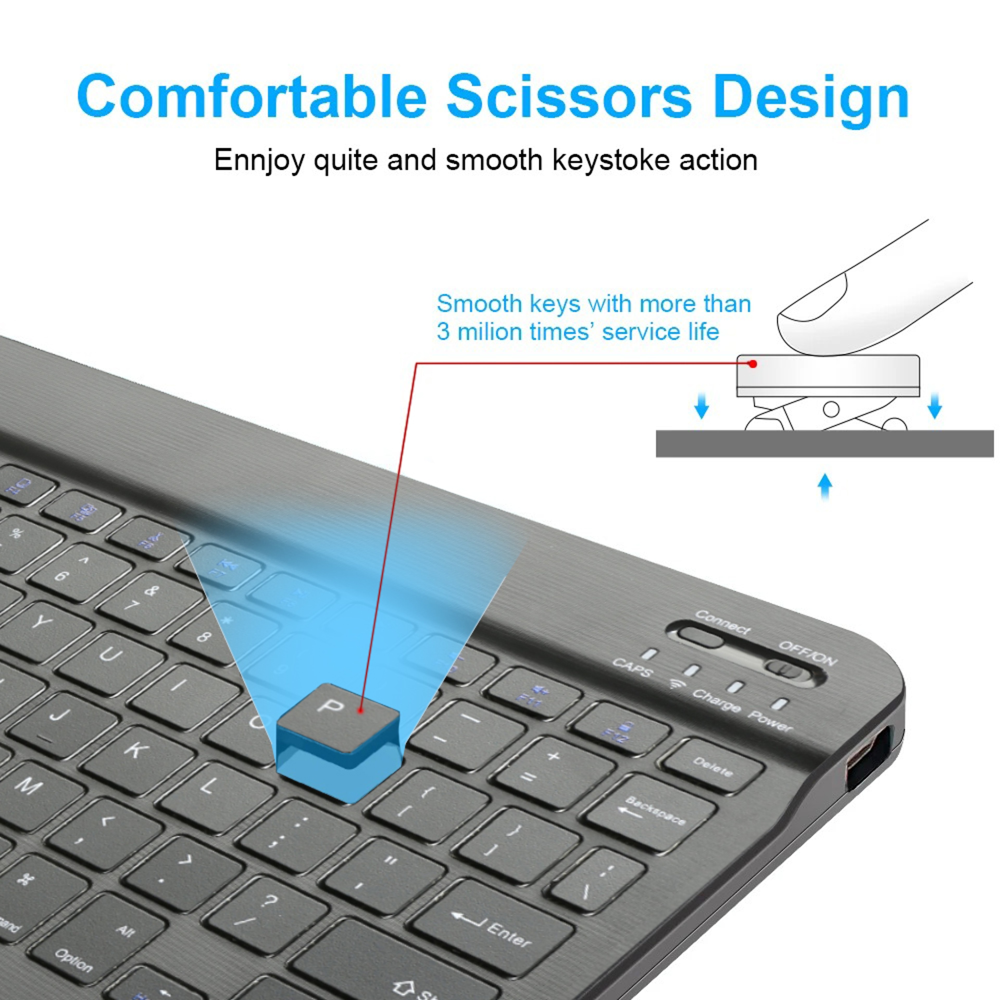 Wireless, Bluetooth, Keyboard, Slim, Portable, iPad, iPhone, Android, Universal, Rechargeable, Lightweight, Long Battery – view 6