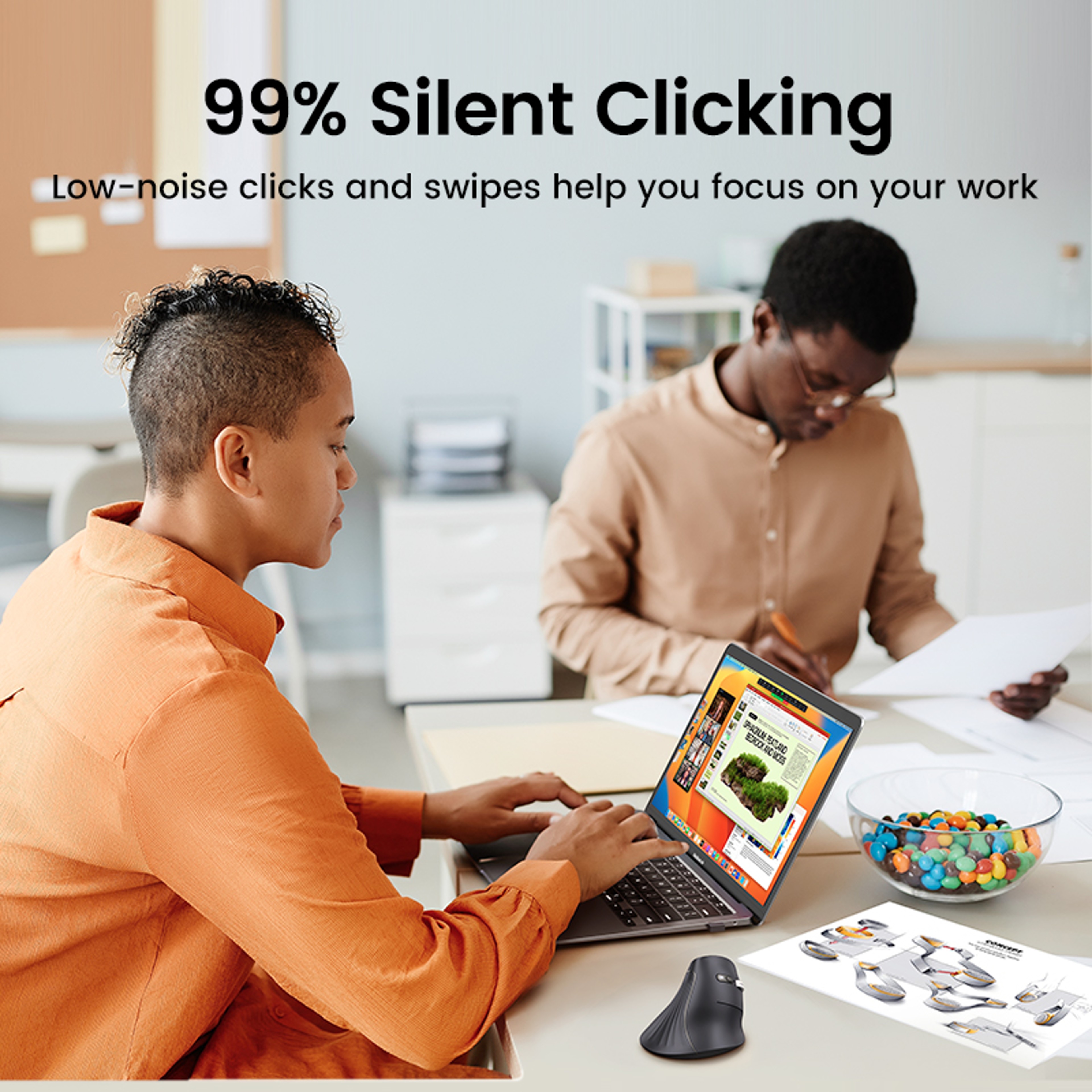Ergonomic Vertical Mouse Wireless Bluetooth5.0 2.4G, 6 Mute Buttons, 4000DPI for MacBook Laptop PC – view 4