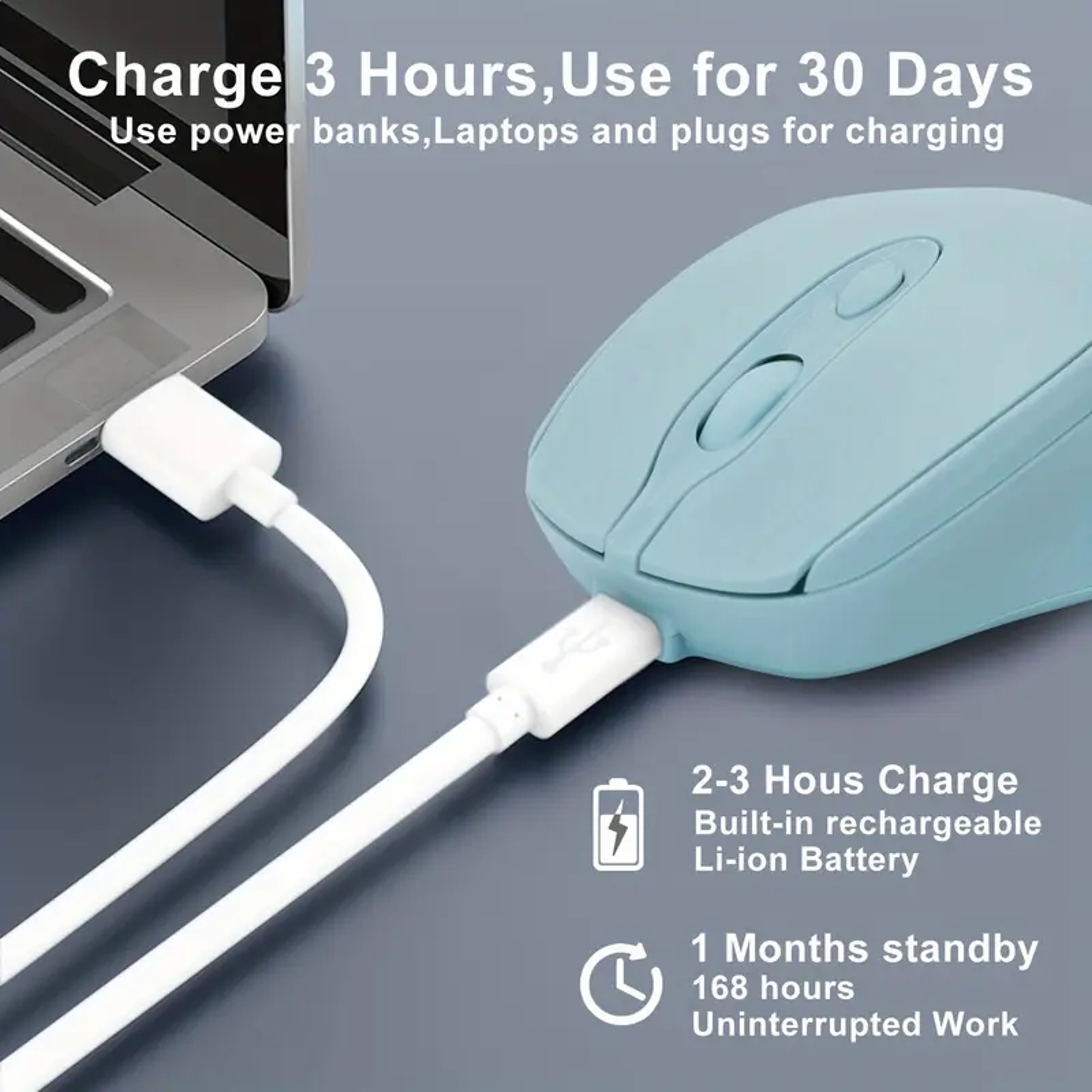 2.4G Bluetooth Compatible Wireless Mouse, Rechargeable Wireless Computer Mouse, USB Silent Gamer Mice for Laptop Macbook – view 2