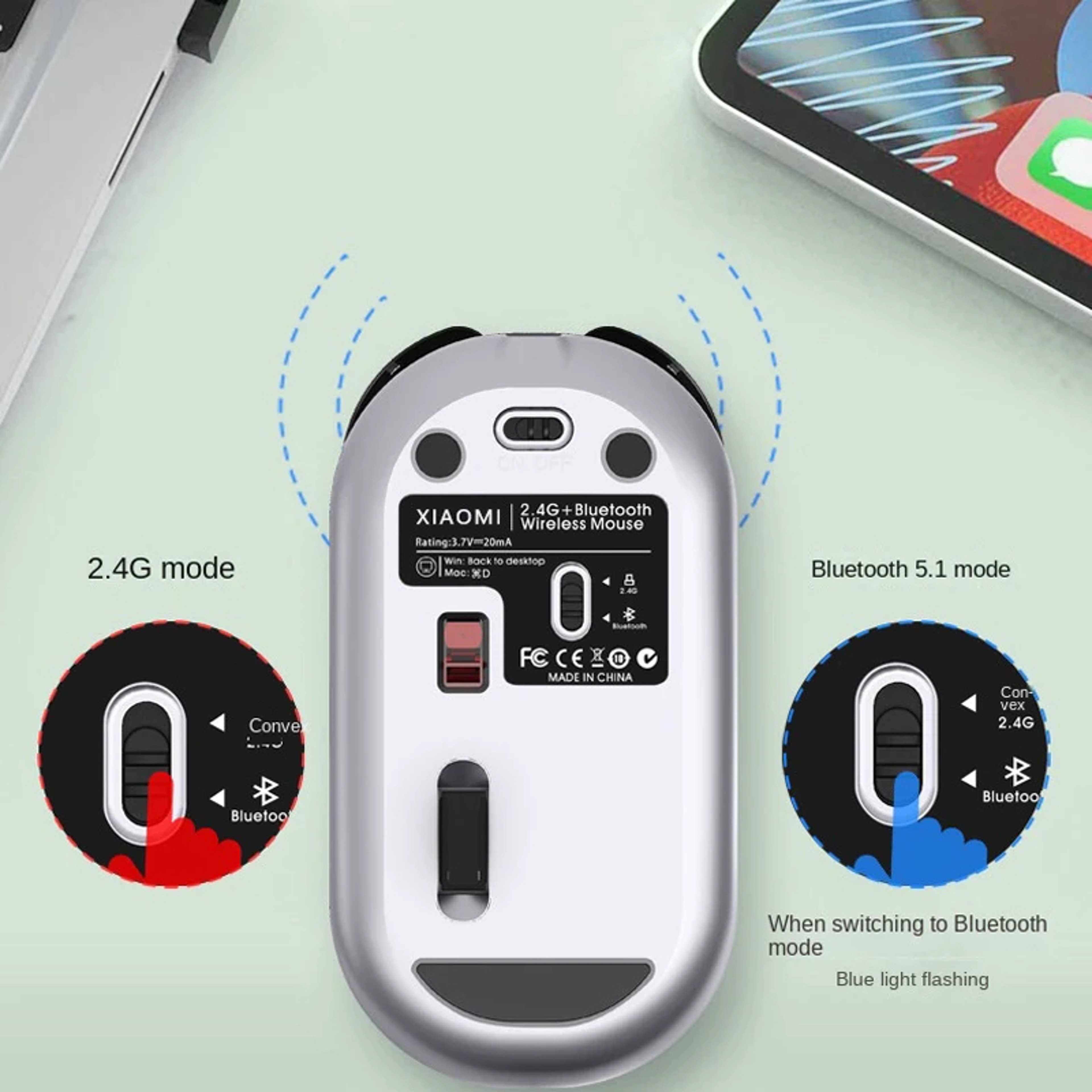Wireless Xiaomi Mouse 2.4 GHz, Anti-Slip Desktop, 1600 DPI Adjustable, USB Rechargeable, Dual Mode Silence for Windows – view 4