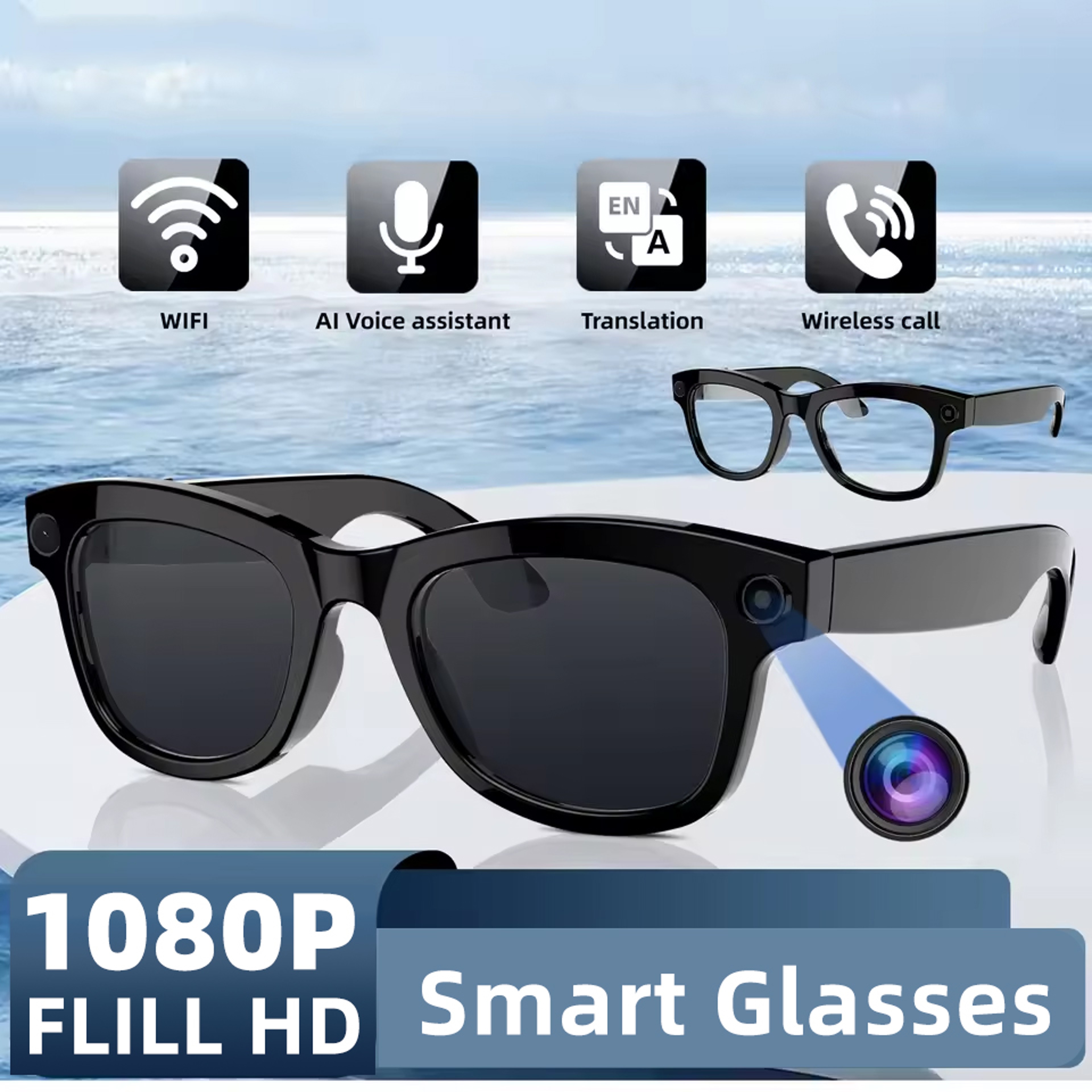 Video Recording Camera Smart Glasses, Bluetooth Call AI Translation Lens, VR Headset Sunglasses for Men & Women – view 1