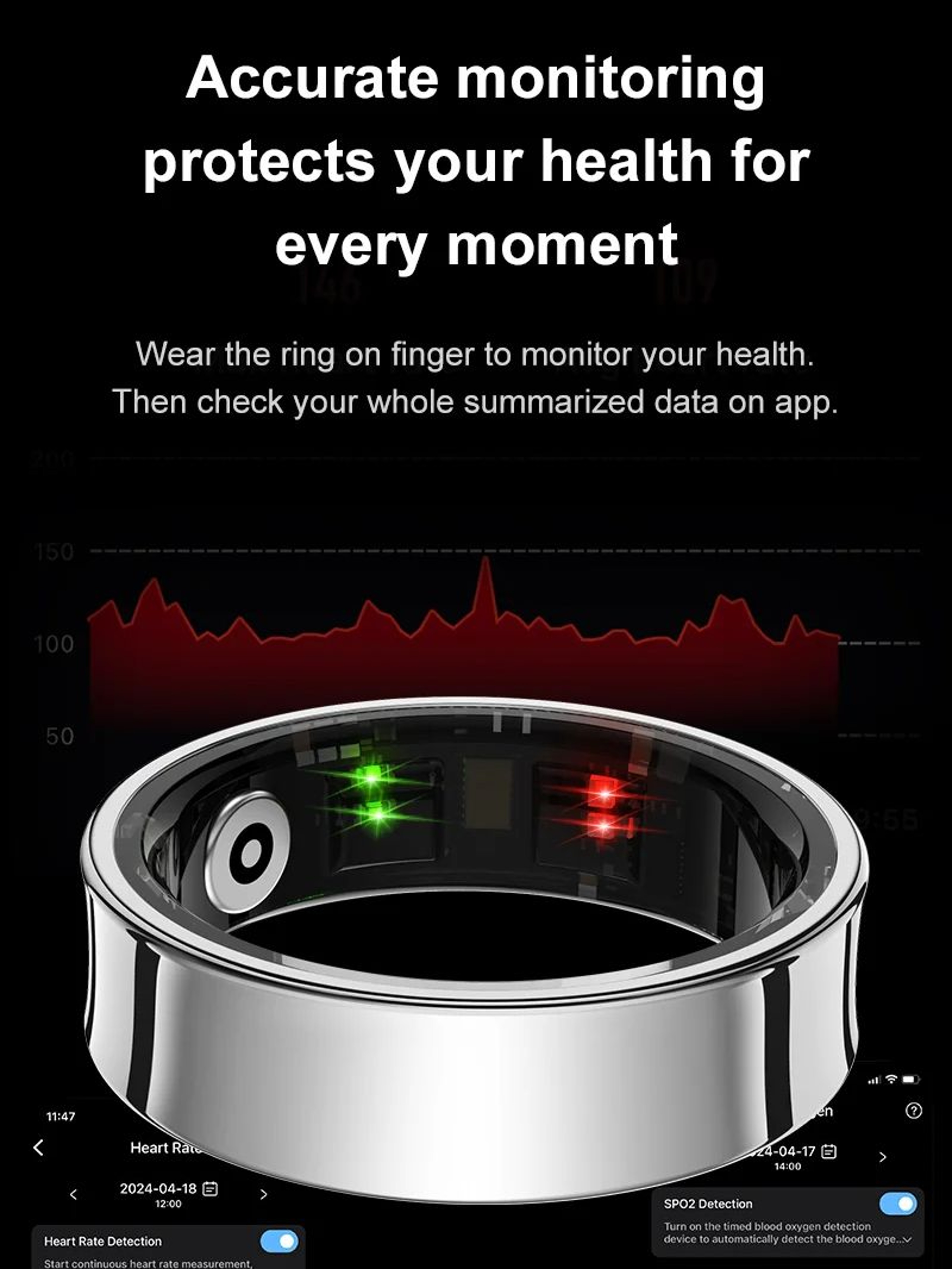 Waterproof Smart Ring With Charging Case, New Smart Ring R09 Health Monito Multi Sports Mode Skin Temperature – view 3