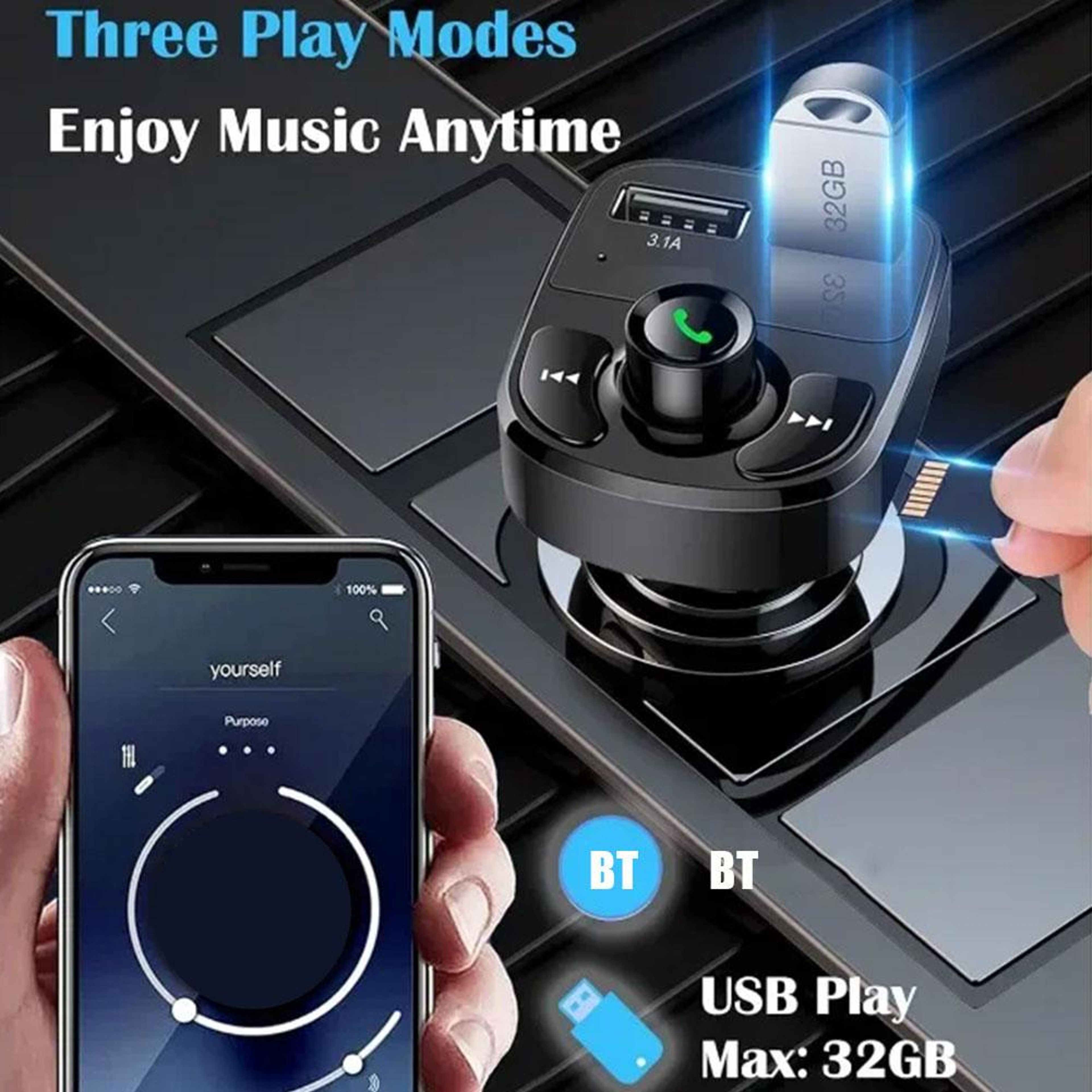 Wireless Bluetooth FM Transmitter Car Charger HandsFree Calling Radio Receiver Dual USB 4