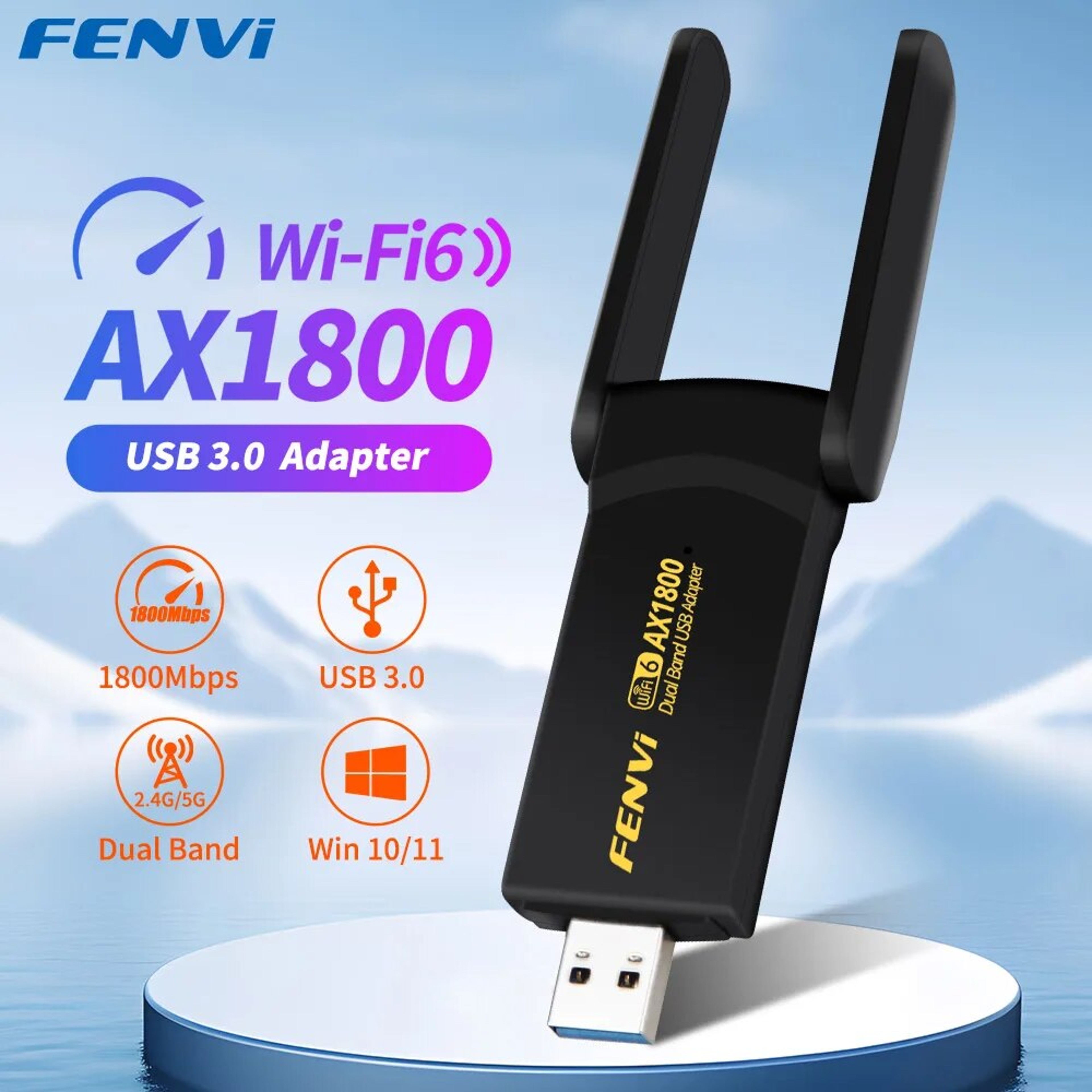 Dual Band 2.4G 5Ghz WiFi Receiver, 1800Mbps WiFi 6 USB Adapter, USB 3.0 Dongle Network Card for Laptop PC – view 7