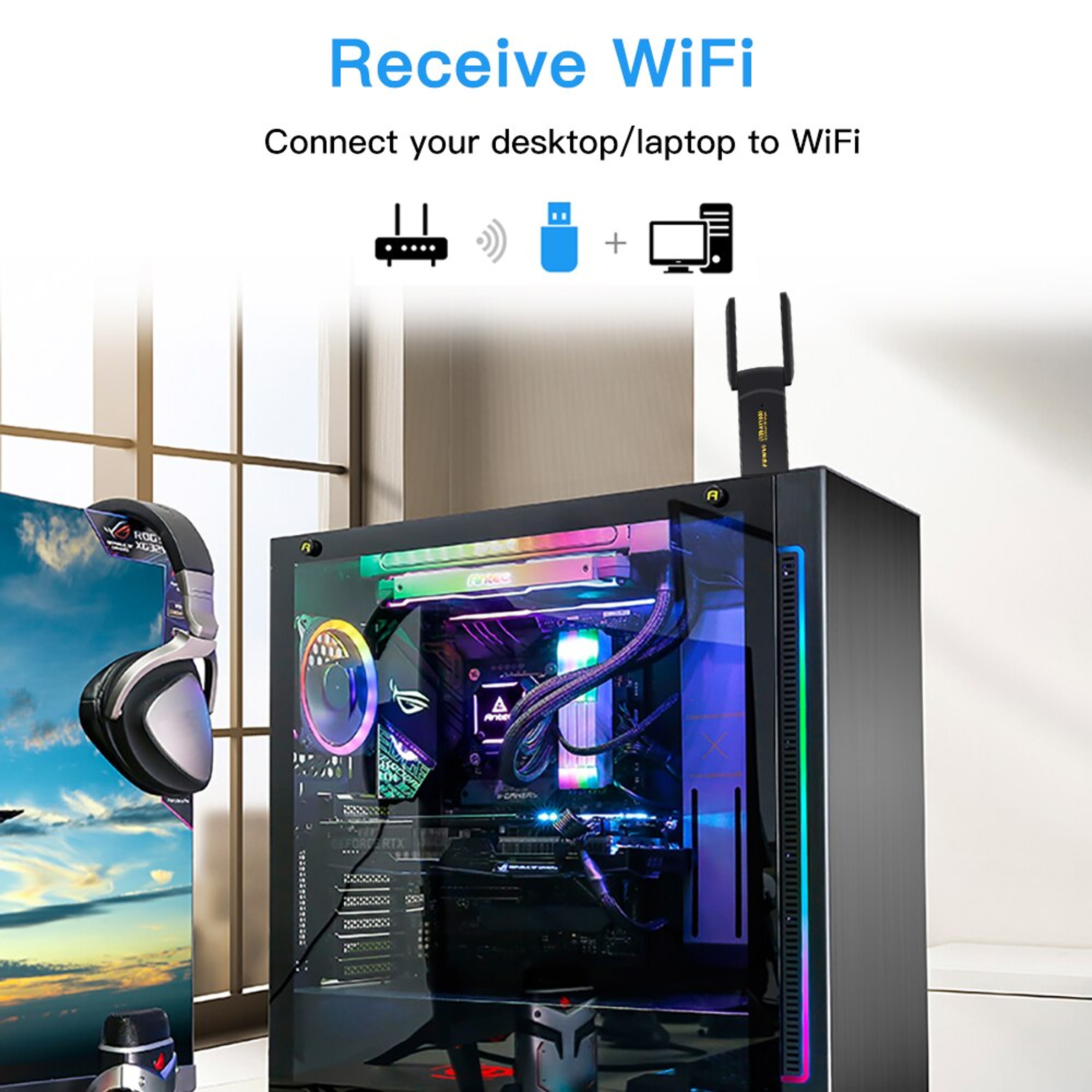 Dual Band 2.4G 5Ghz WiFi Receiver, 1800Mbps WiFi 6 USB Adapter, USB 3.0 Dongle Network Card for Laptop PC – view 6