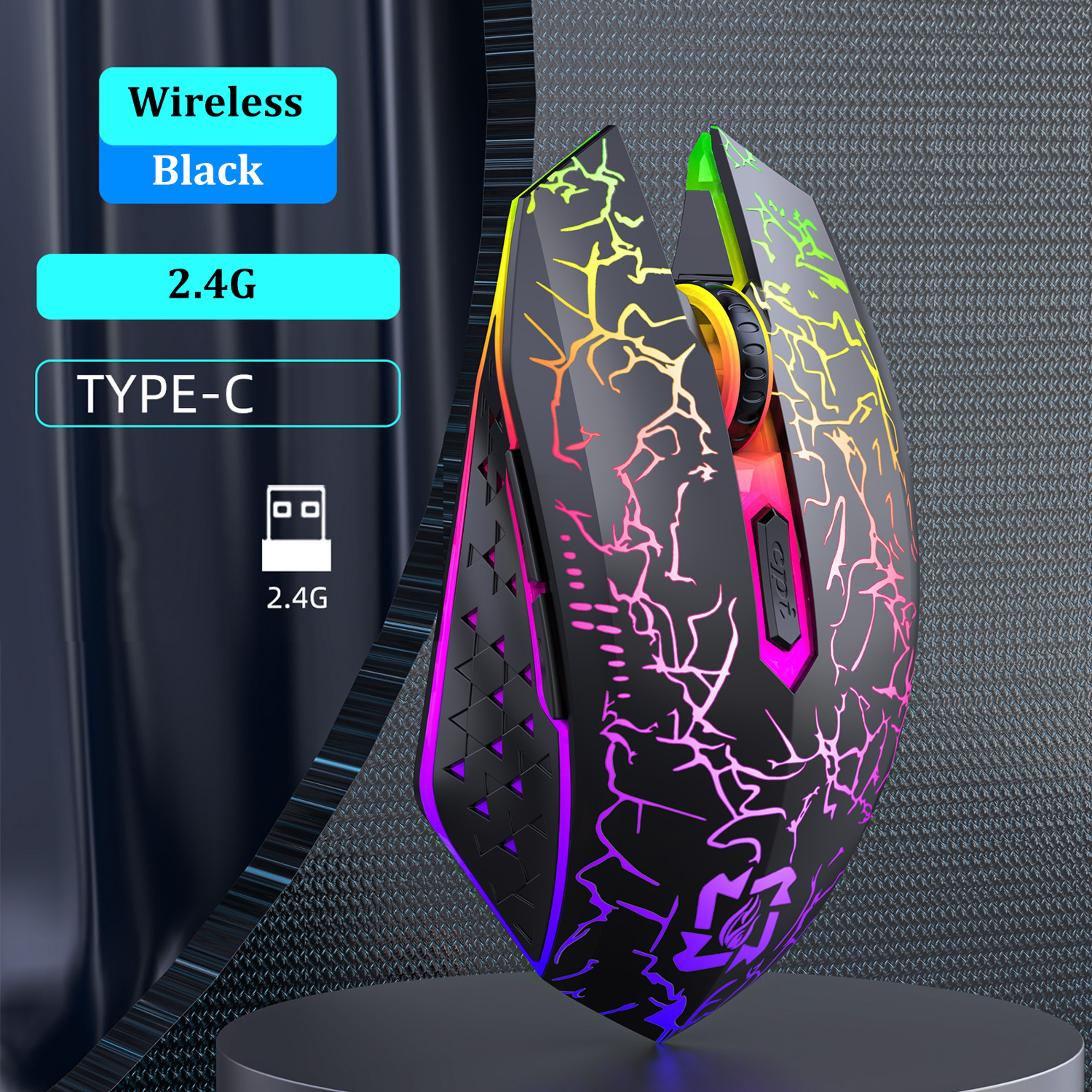 Dual-Mode Gaming Mouse, Bluetooth 5.2 Mouse, RGB 2.4G Wireless Mouse, 6 Buttons, Silent Mouse for MacBook, Tablet – view 7