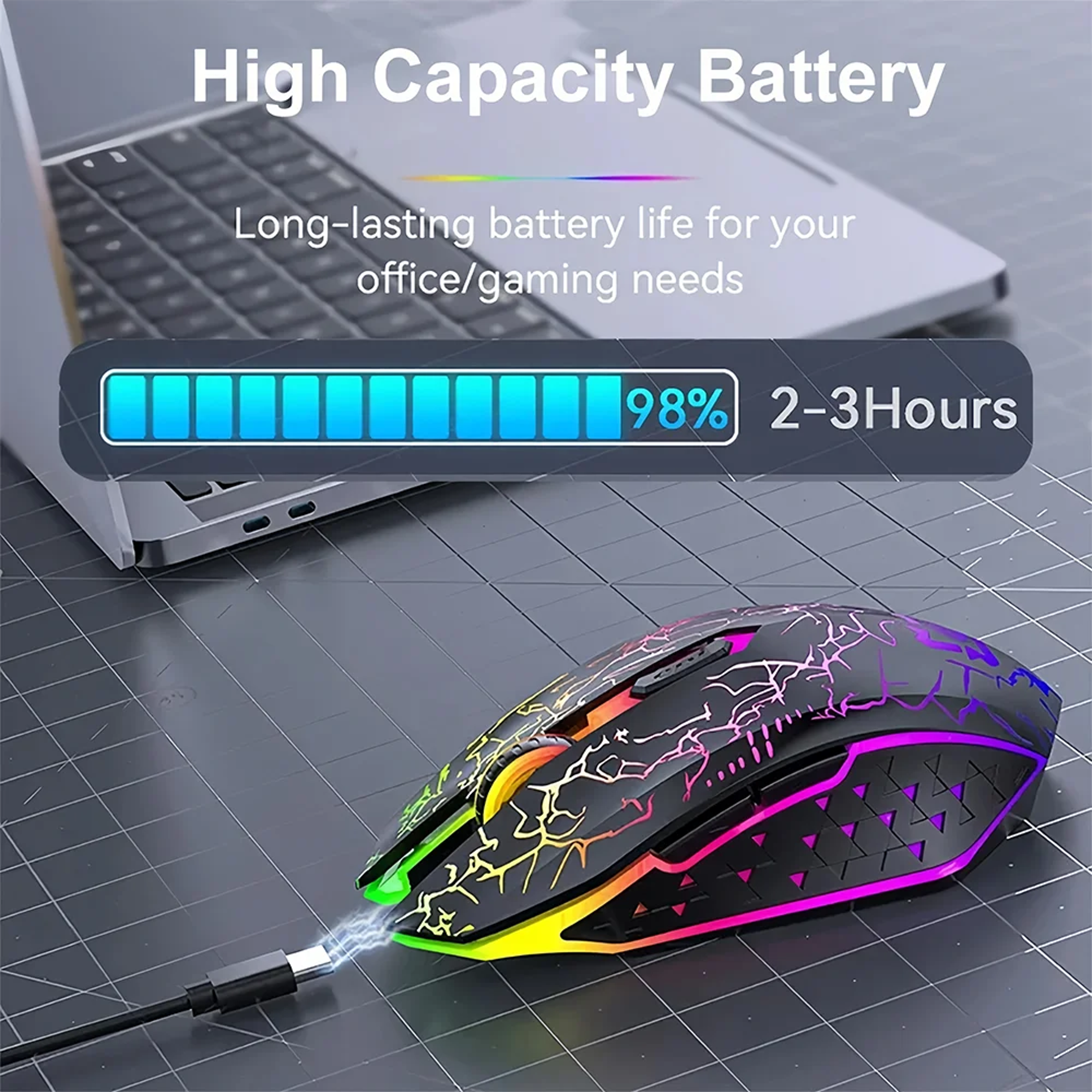 Dual-Mode Gaming Mouse, Bluetooth 5.2 Mouse, RGB 2.4G Wireless Mouse, 6 Buttons, Silent Mouse for MacBook, Tablet – view 3