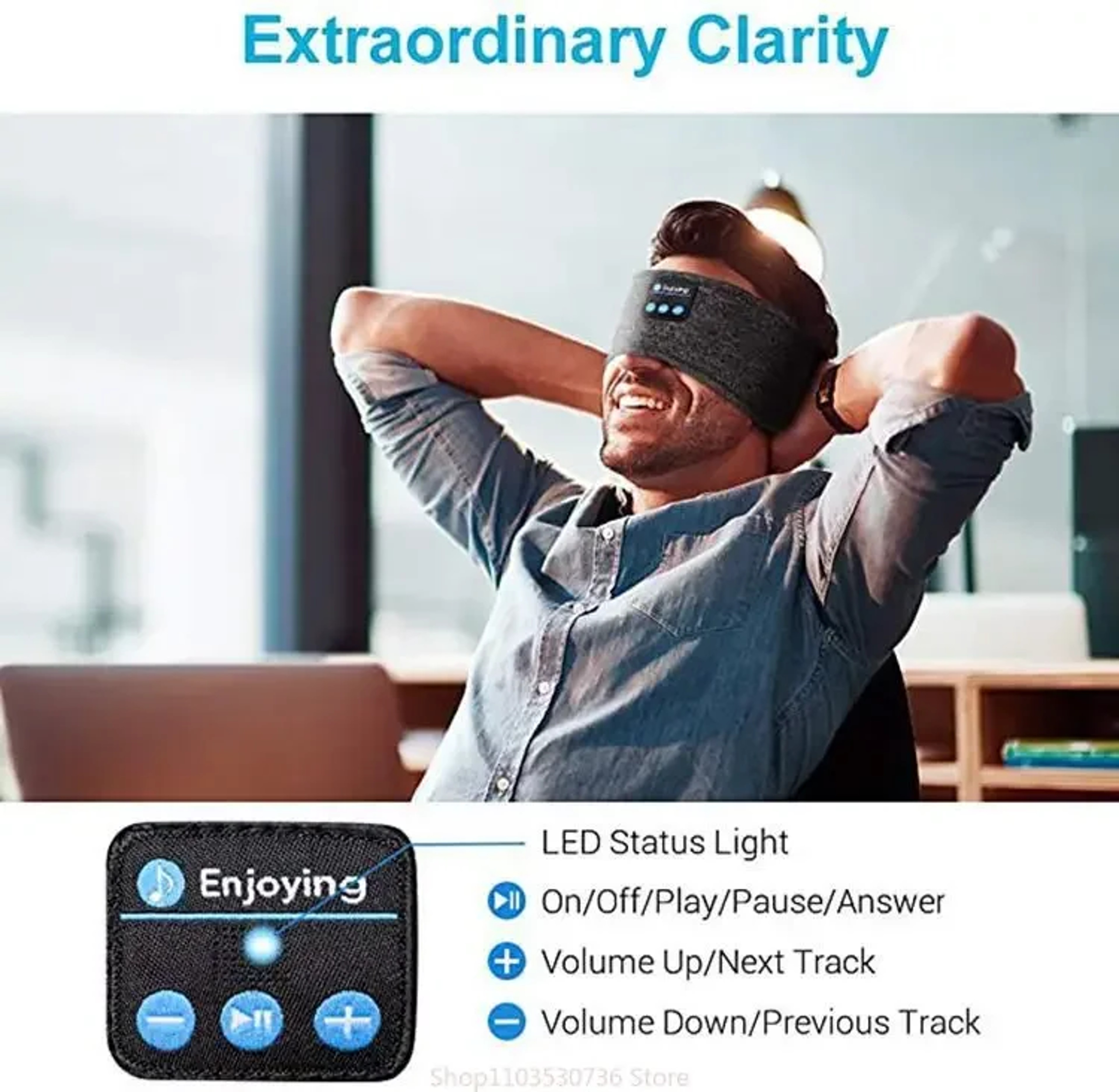 Wireless Music Earphones Eye Mask for Side Sleeper, Thin Soft Elastic Comfortable Headband, Bluetooth Sleeping Headphone – view 4